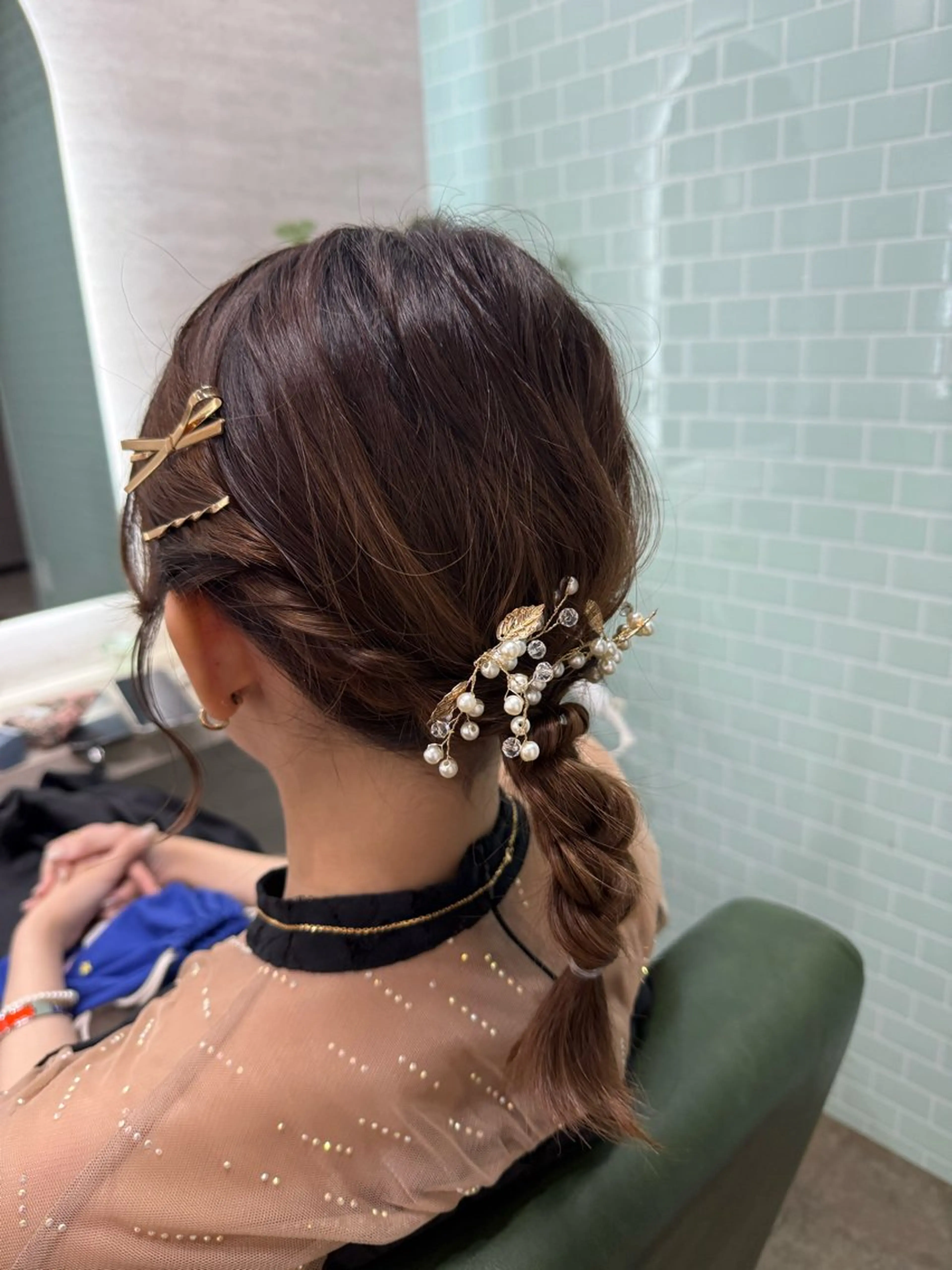 セミロング ヘアアレンジ 結婚式・ブライダル セミロングパーマ ボブ ハイライト 髪質改善 ヘアセット 🕊髪質改善縮毛矯正 /艶髪/関内🕊あべのヘアスタイル