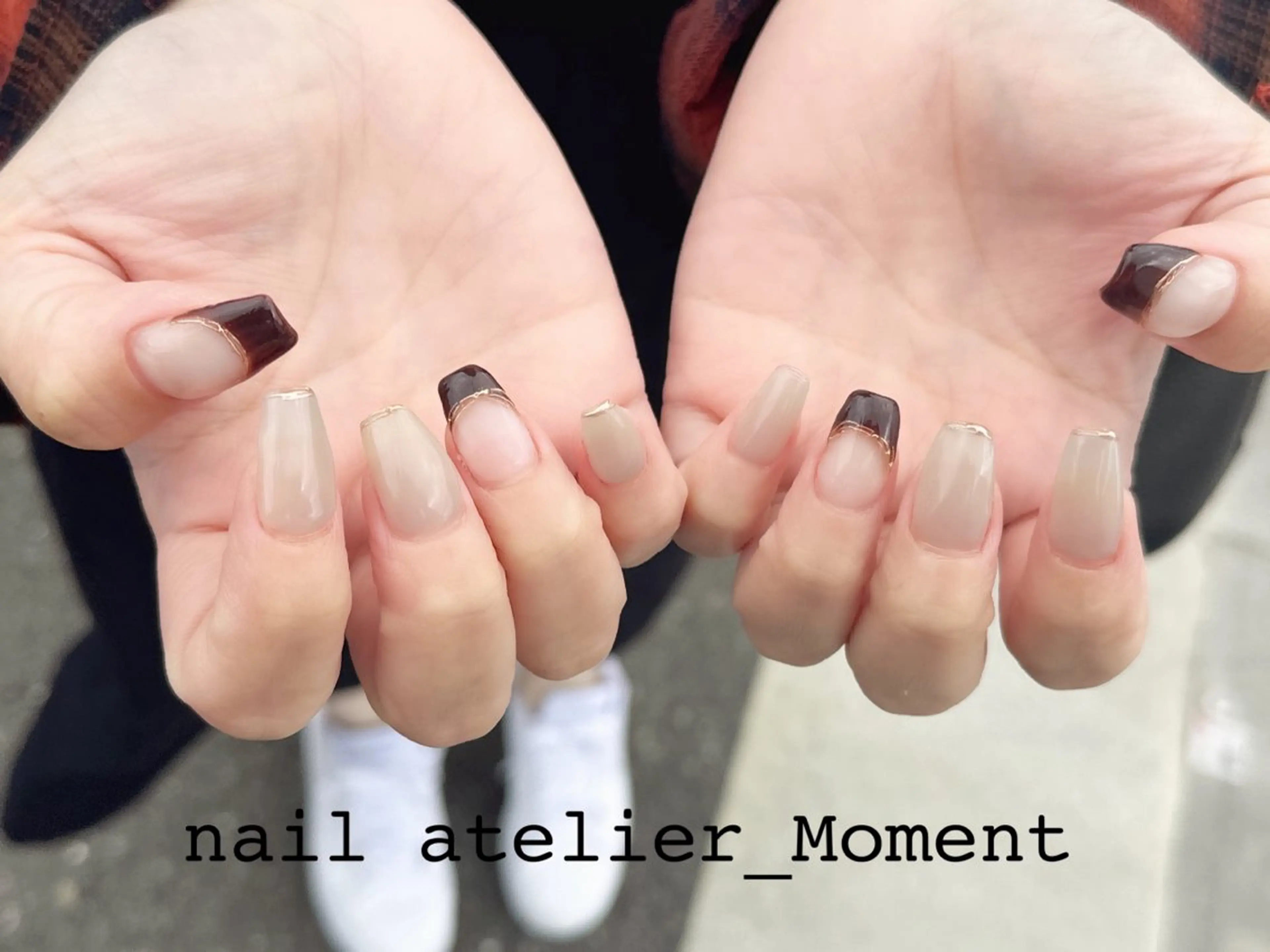 ネイル ブラウン フレンチネイル ハンドネイル nail atelier_Moment所属・nail Momentのネイルデザイン