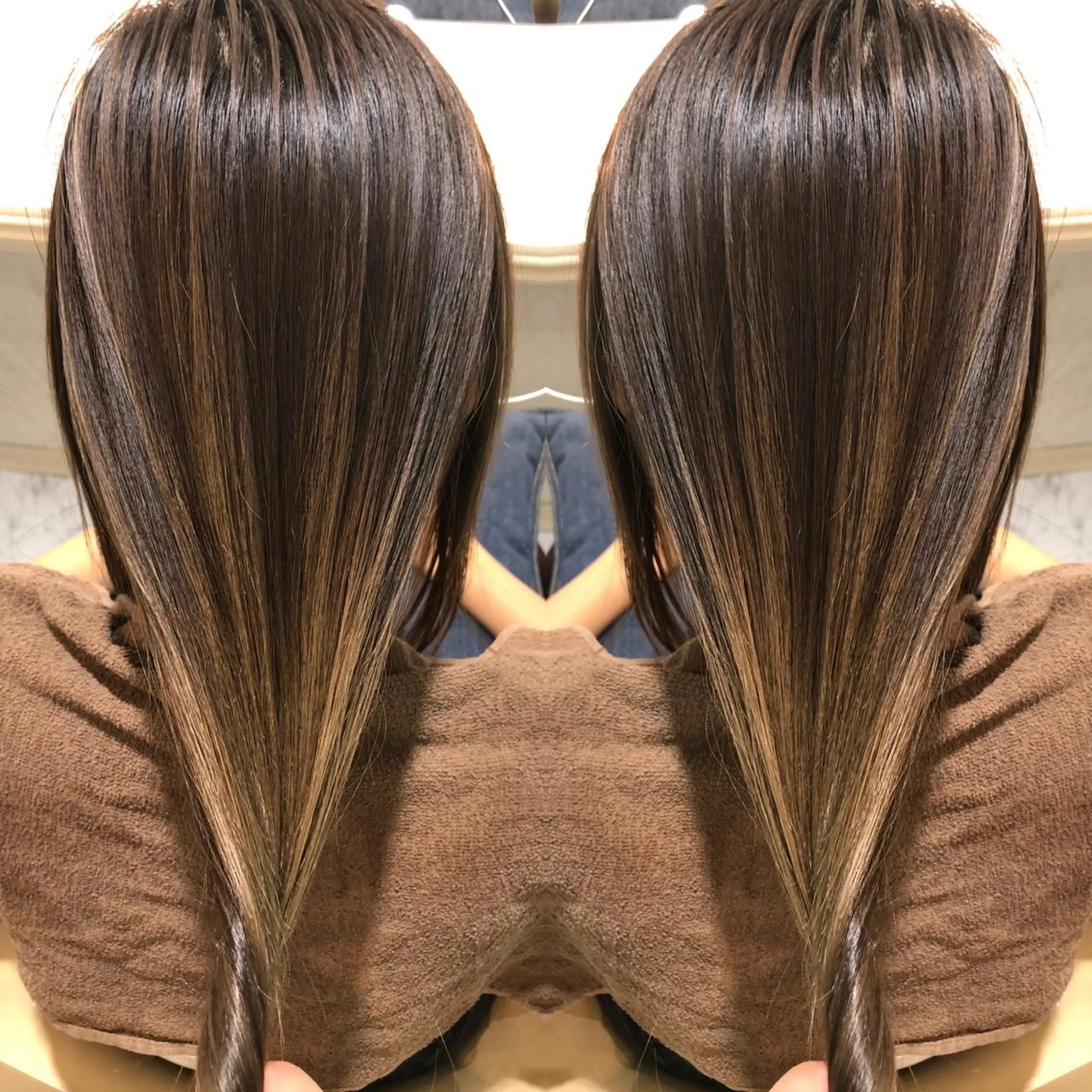 ロング ハイライト レイヤーカット salowin 原宿 aroa所属・韓国／ハッシュカット ／透明感カラー／金野のヘアスタイル