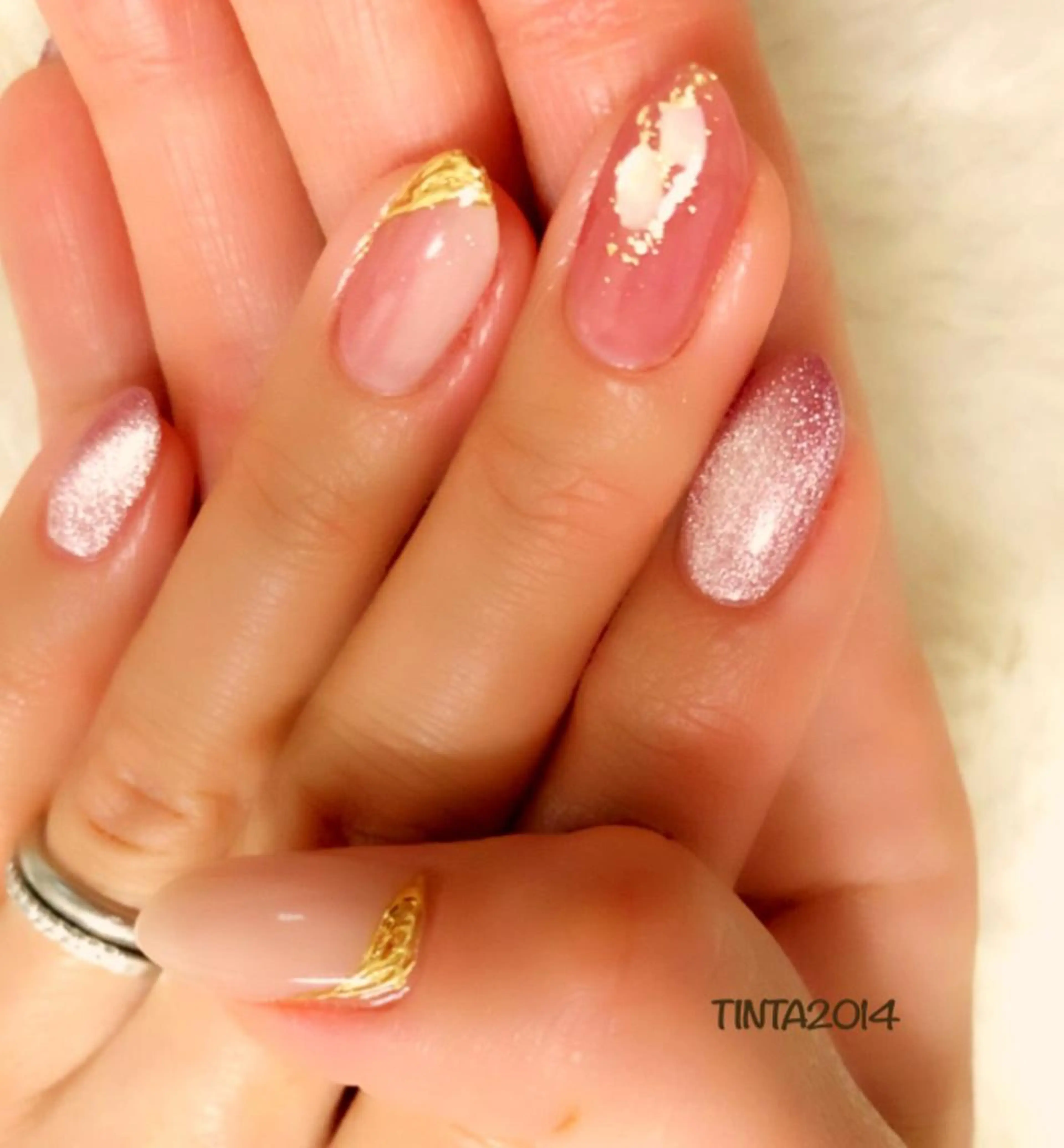 ネイル マグネットネイル ミラーネイル ピンク ネイルサロン ティンタ所属・馬場 典子のネイルデザイン