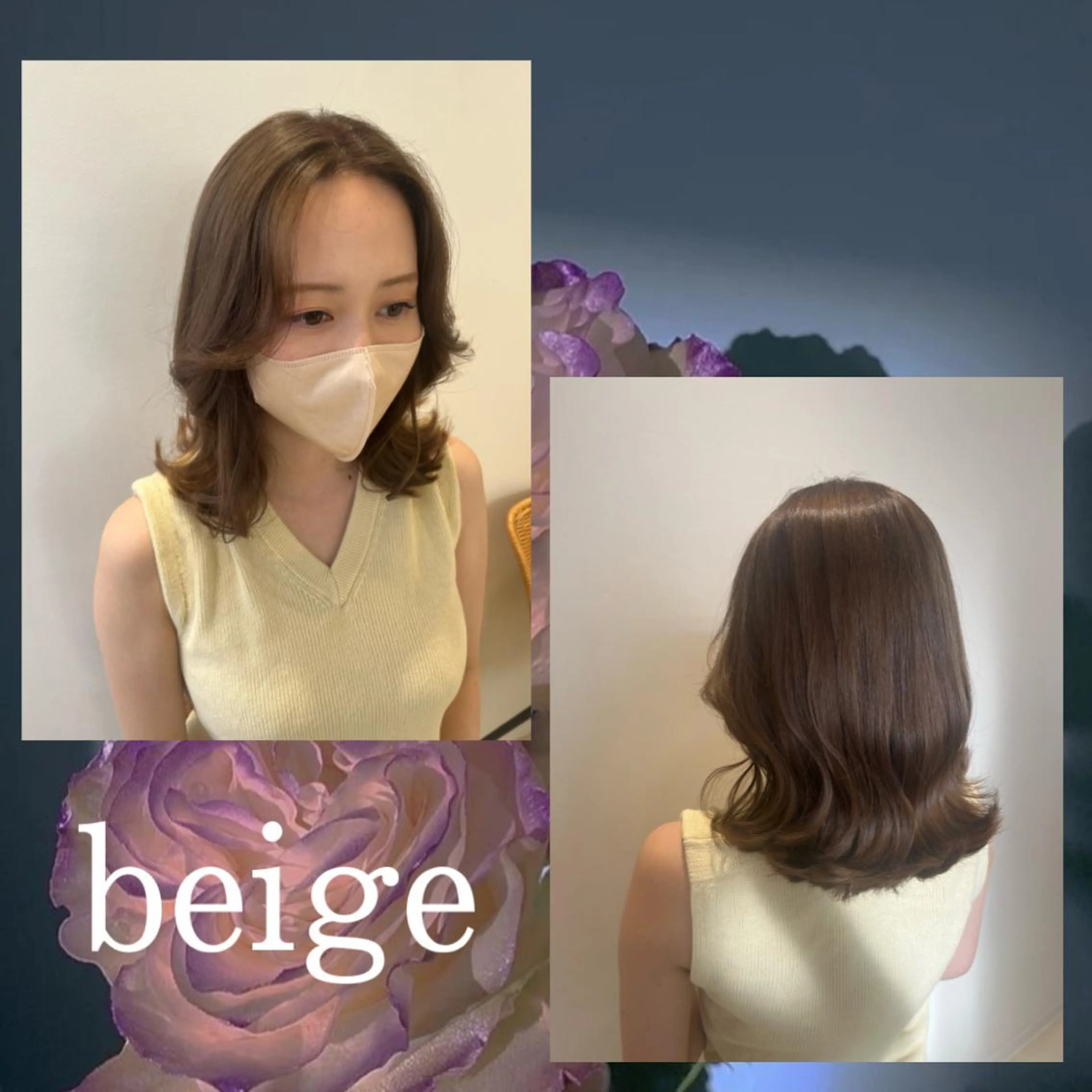 ミディアム カラー ヘアアレンジ ベージュカラー 透明感カラー オリーブベージュ オレンジ カット ヘアカラー トリートメント eN°byyoureshair所属・🎀若者人気No.1 湯川響🎀のヘアスタイル
