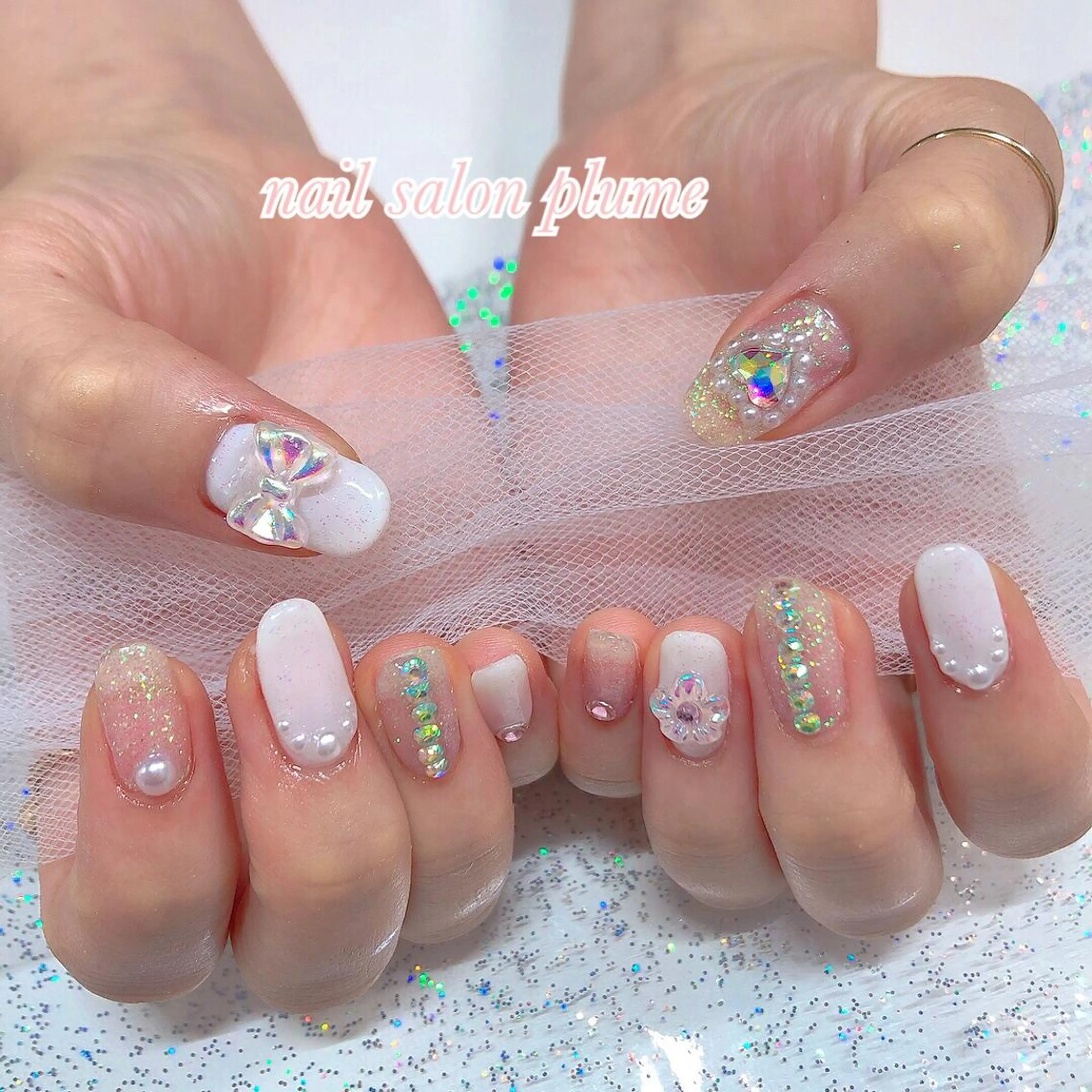 ネイル アートネイル クリアネイル ハート キラキラネイル 韓国ネイル ハンドネイル plume nail ☆韓国ネイルのネイルデザイン