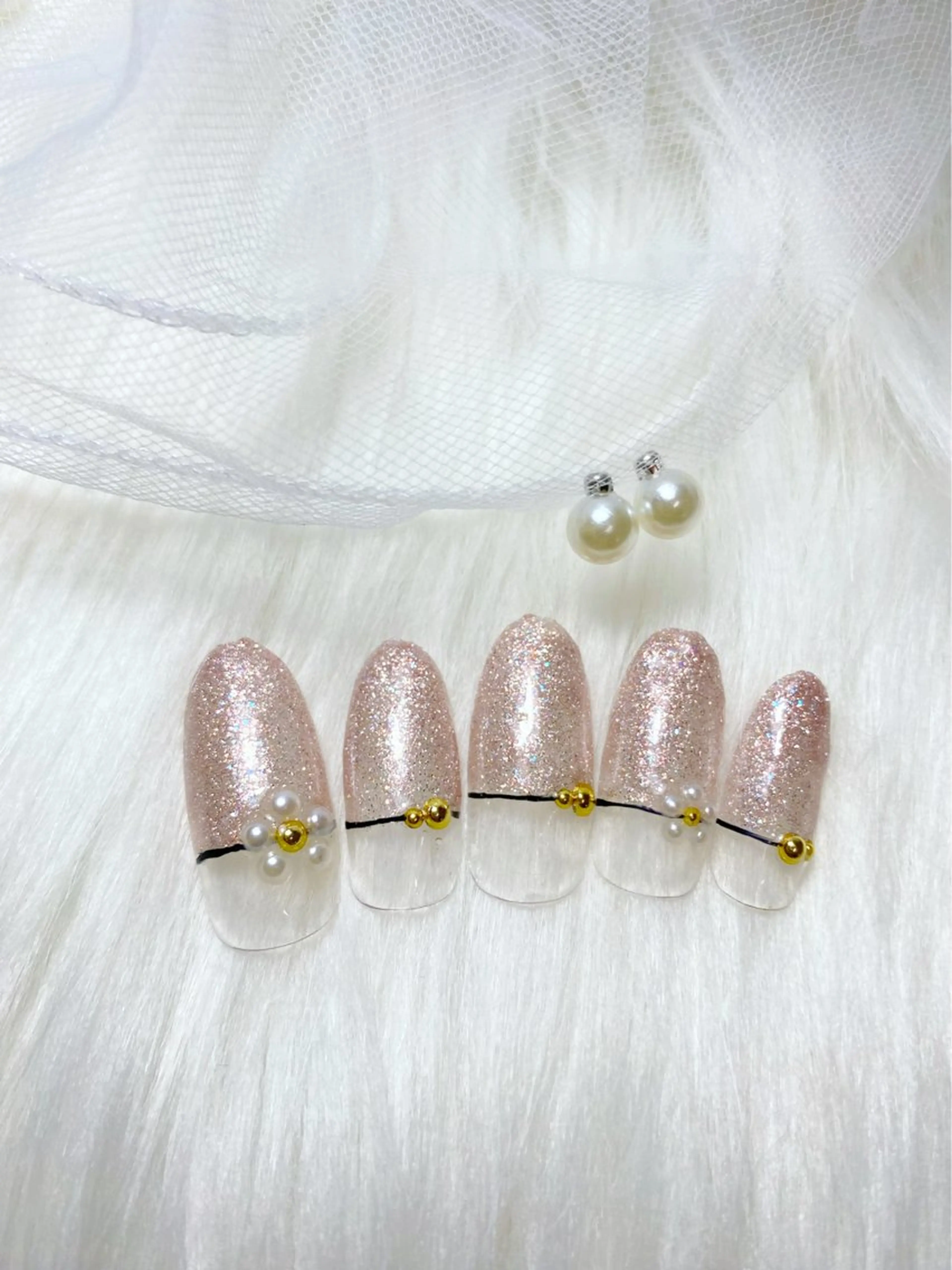 ネイル フレンチネイル ラメ(グリッター) ハンドネイル LizNail MARINAのネイルデザイン