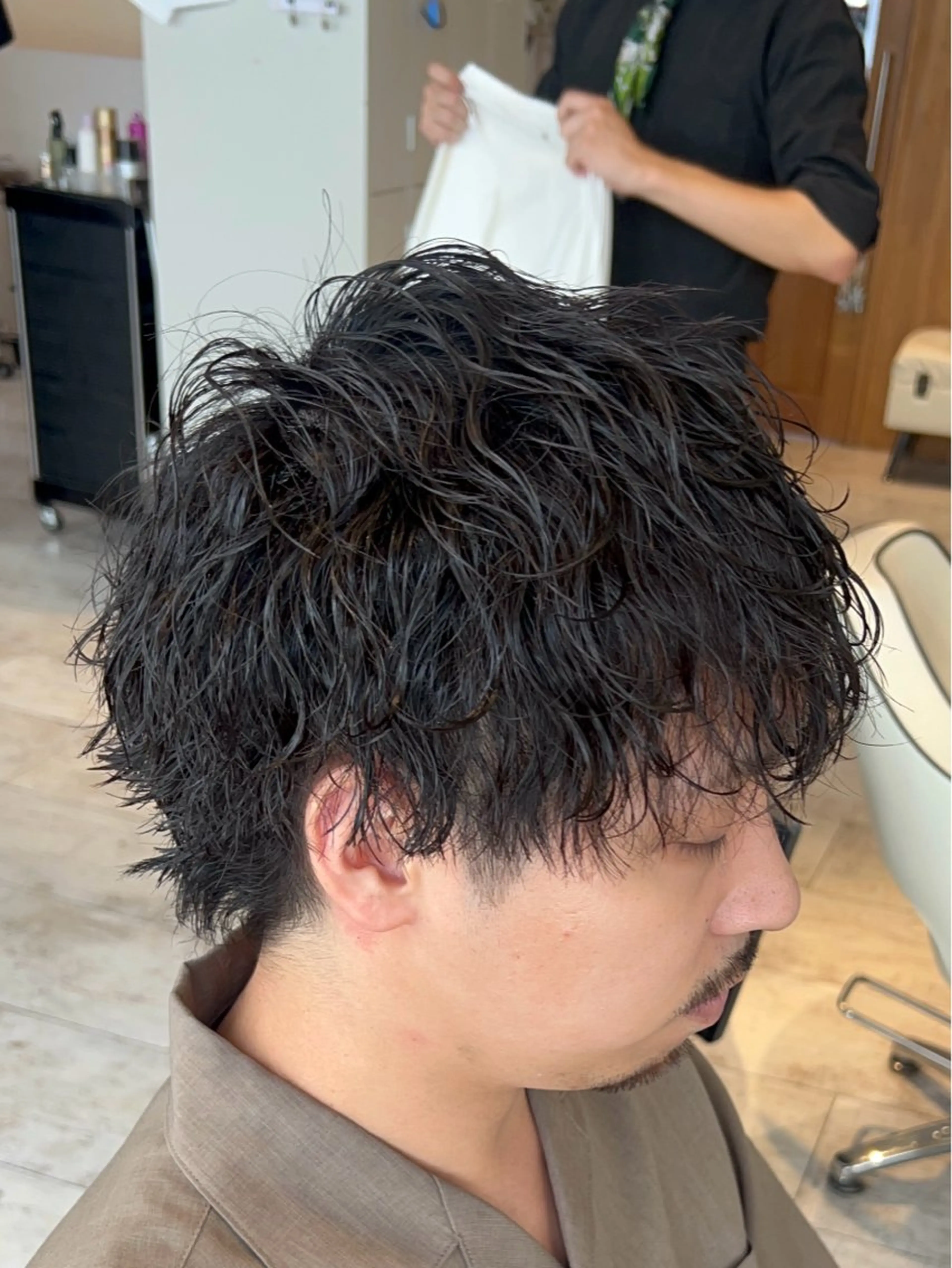 パーマ メンズ 難波/メンズウルフ・ フェザーパーマ鶴田文のヘアスタイル