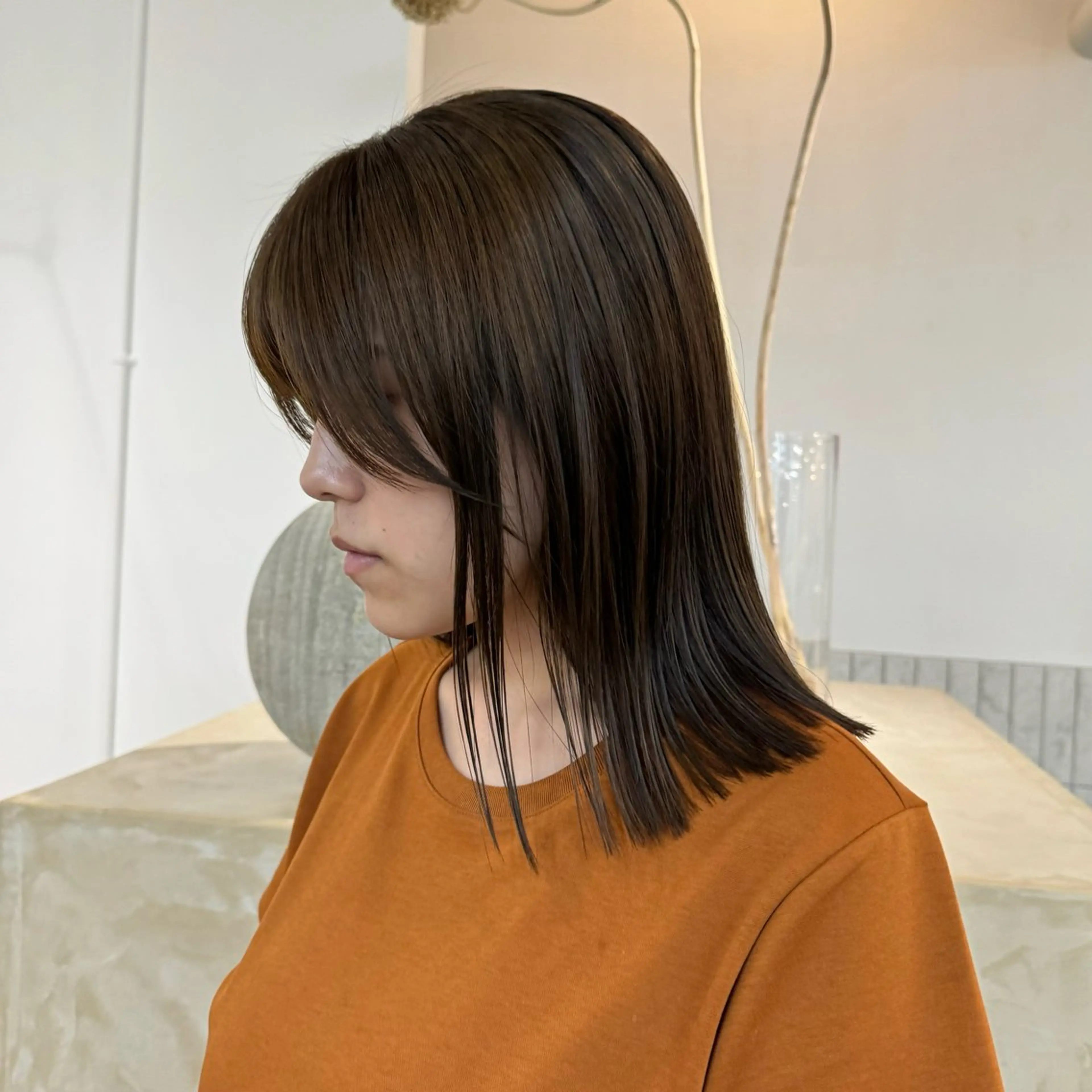 セミロング カット 清水愛果/オリーブ カラー/透明感カラーのヘアスタイル