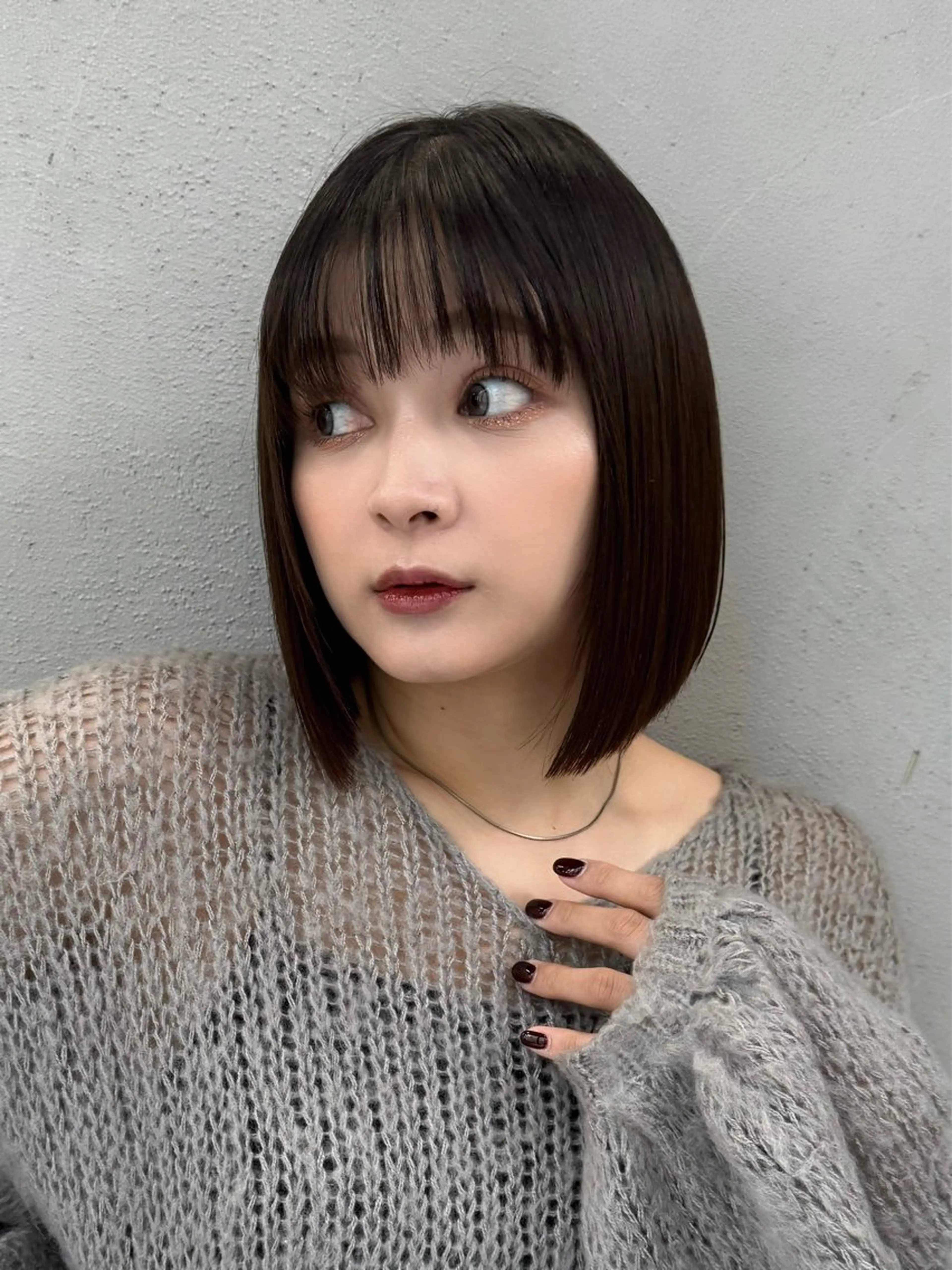 ミディアム カット ヘアカラー 切りっぱなしボブ/ 小顔ボブNANAのヘアスタイル