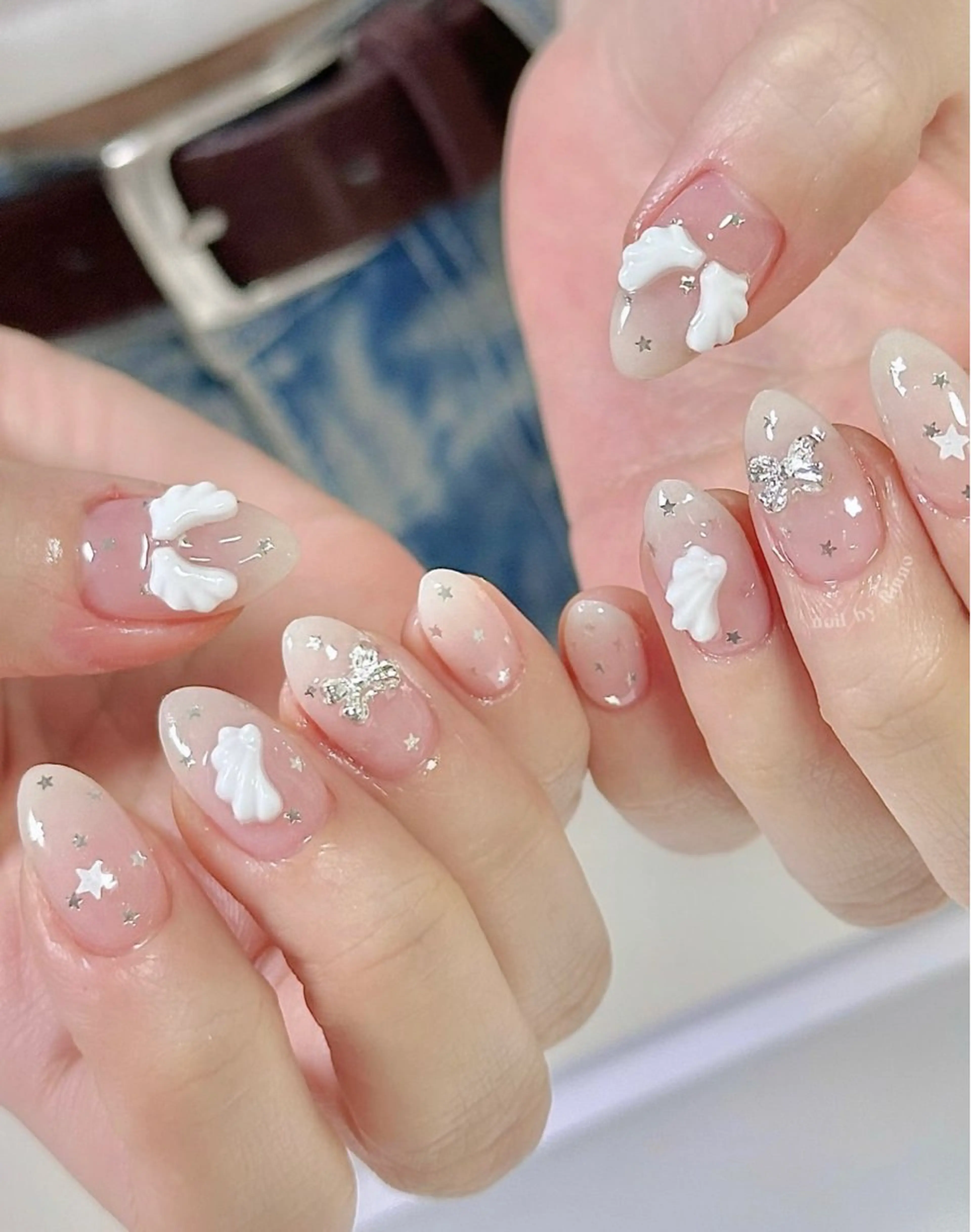 ネイル フレンチネイル ガーリー ガラスフレンチ 韓国ネイル ロングネイル ハンドネイル Venusパラジェル 長さだし専門店のネイルデザイン
