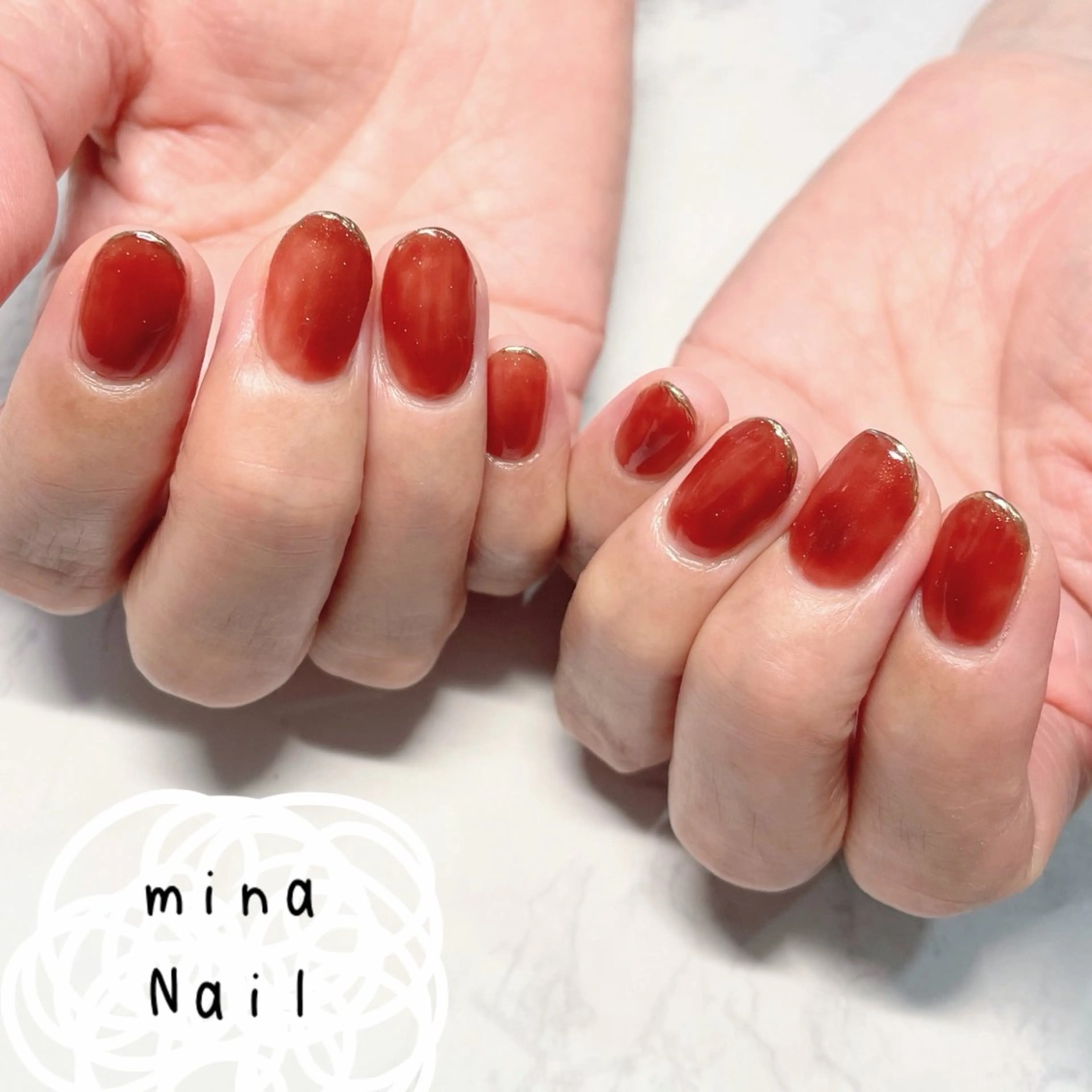 ネイル フレンチネイル ゴールド ミラーネイル 赤色 mina Nailのネイルデザイン
