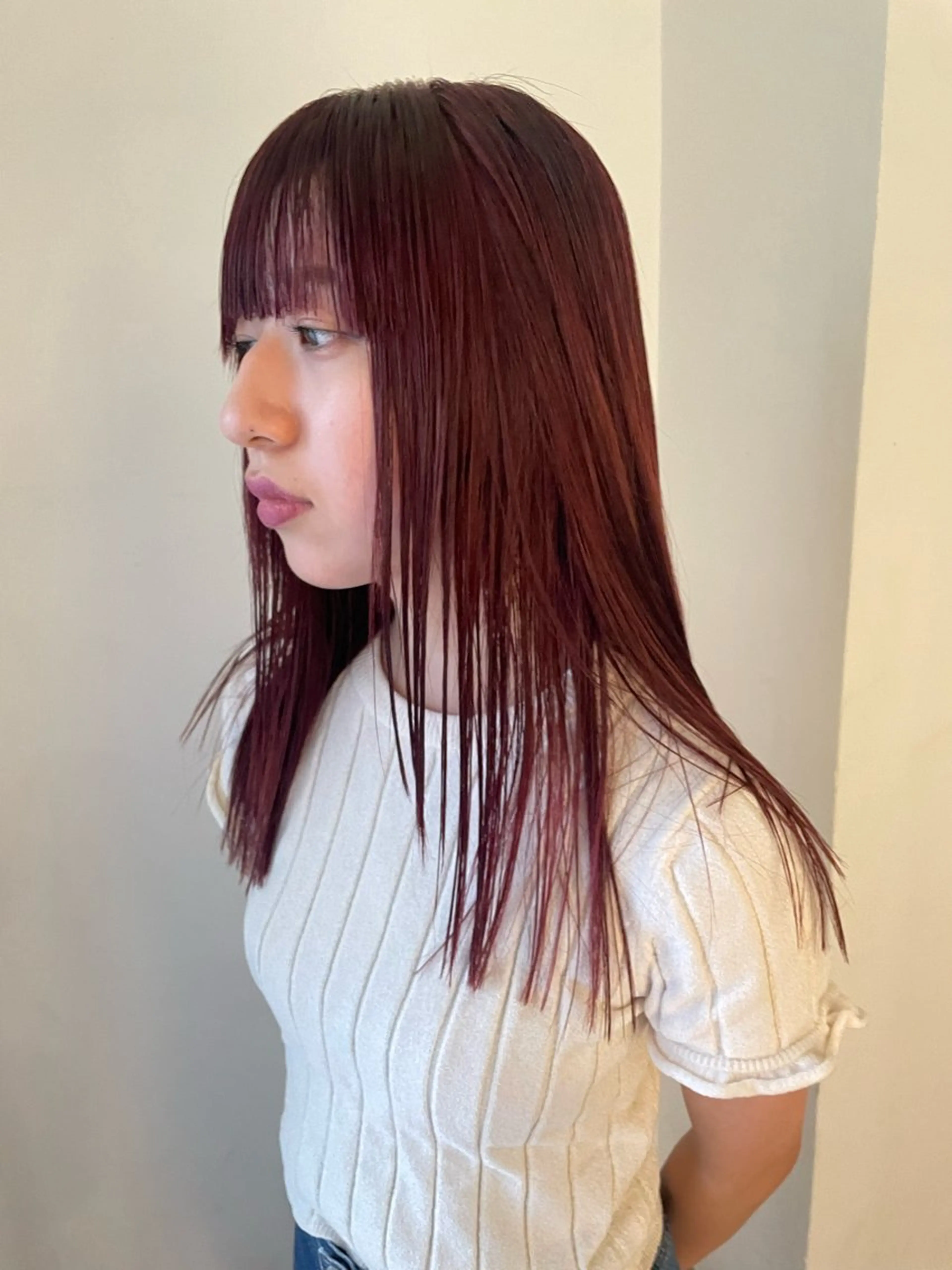 セミロング カラー ブリーチ ボルドーカラー ダブルカラー ブリーチなしカラー HIBIKI/原宿 ハッシュカット🪄のヘアスタイル