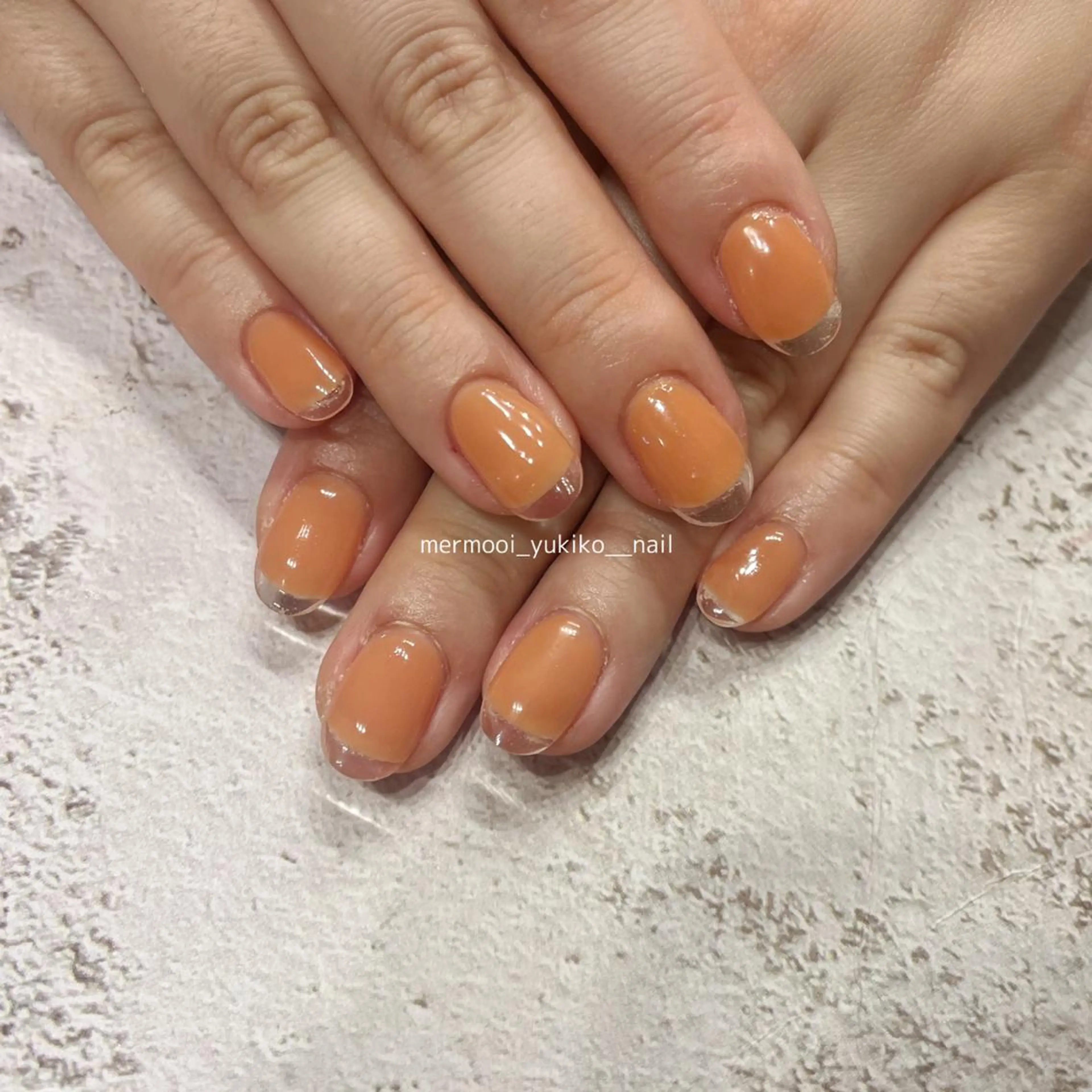 ネイル アートネイル クリアネイル フレンチネイル ニュアンスネイル オレンジ mermooi nailのネイルデザイン