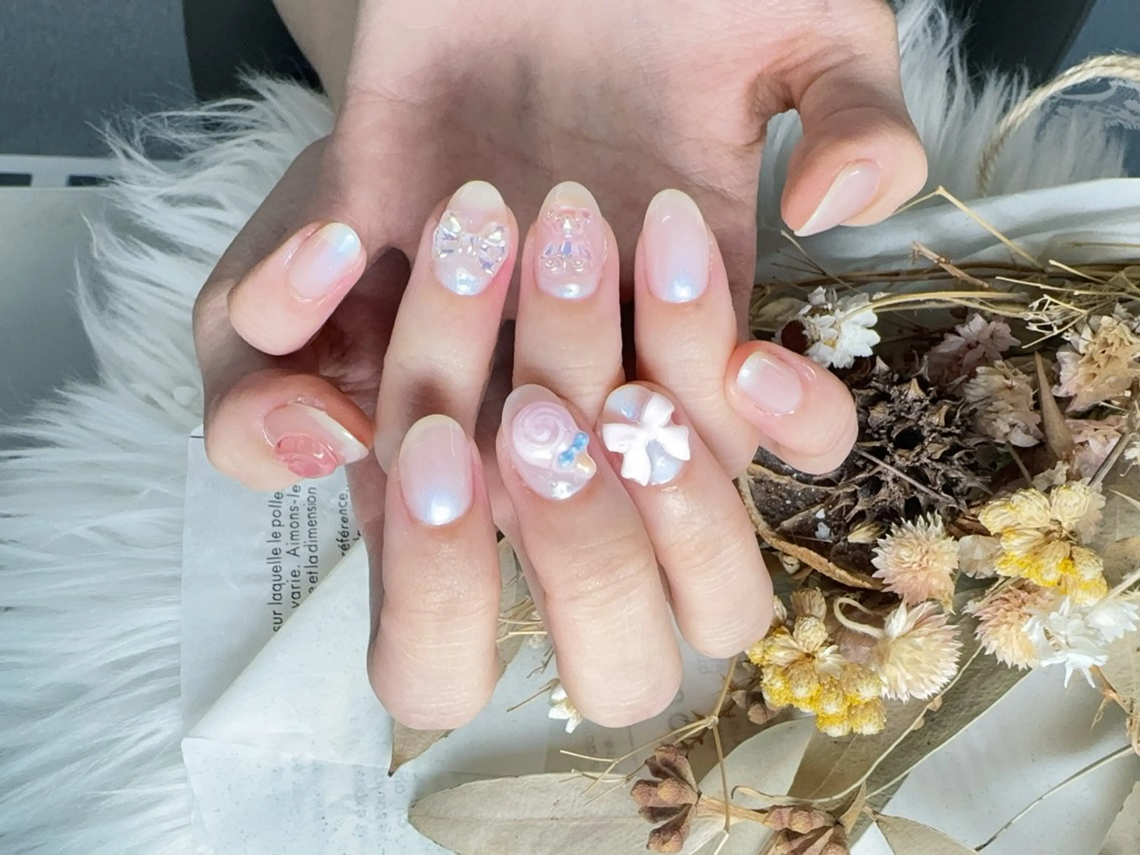 ネイル 長さ出し フレンチネイル ジェルネイル ガラスフレンチ 韓国ネイル For U nail スカルプ専門店のネイルデザイン