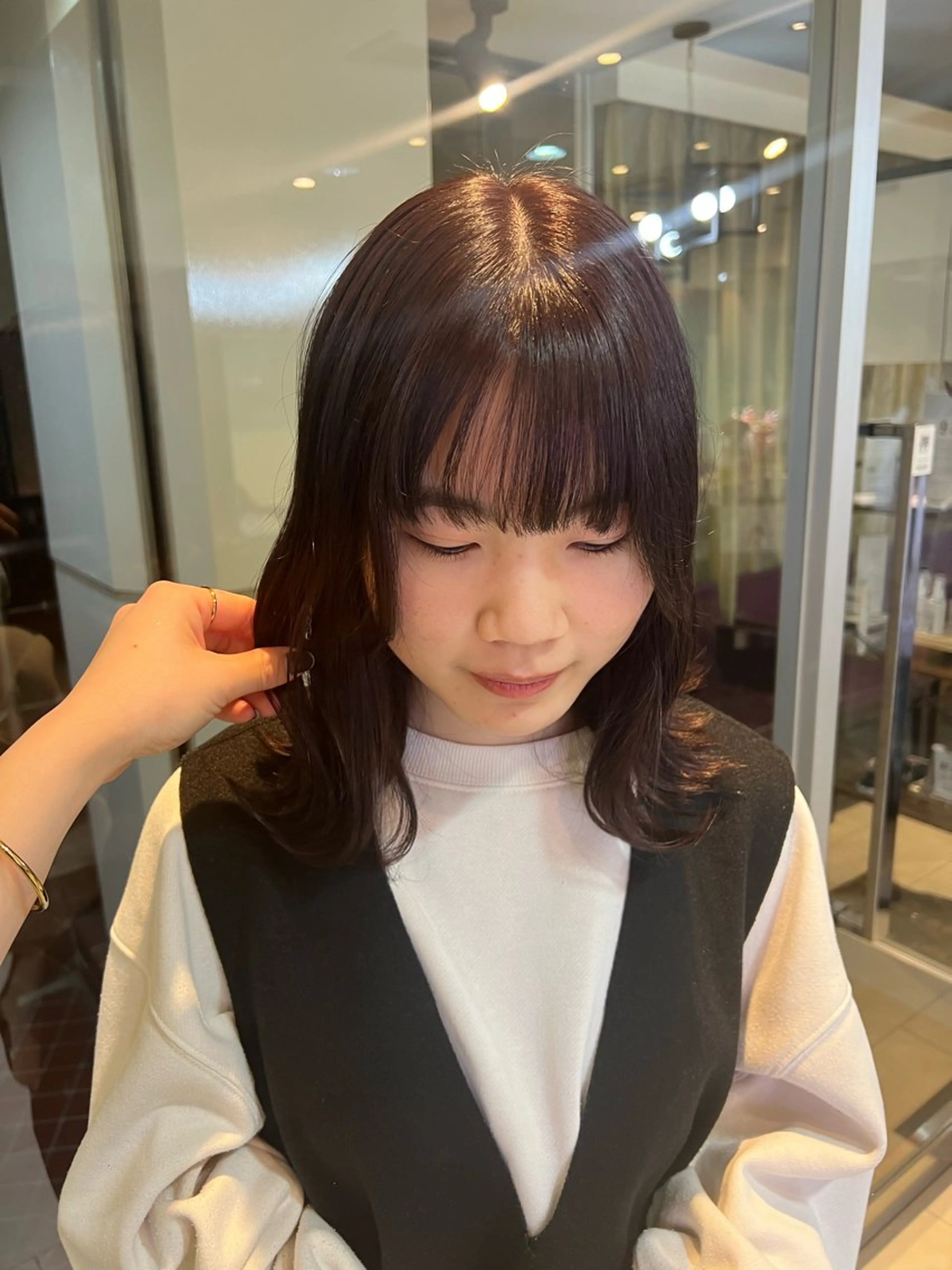 ミディアム カラー カット ヘアカラー トリートメント 田中 月菜のヘアスタイル