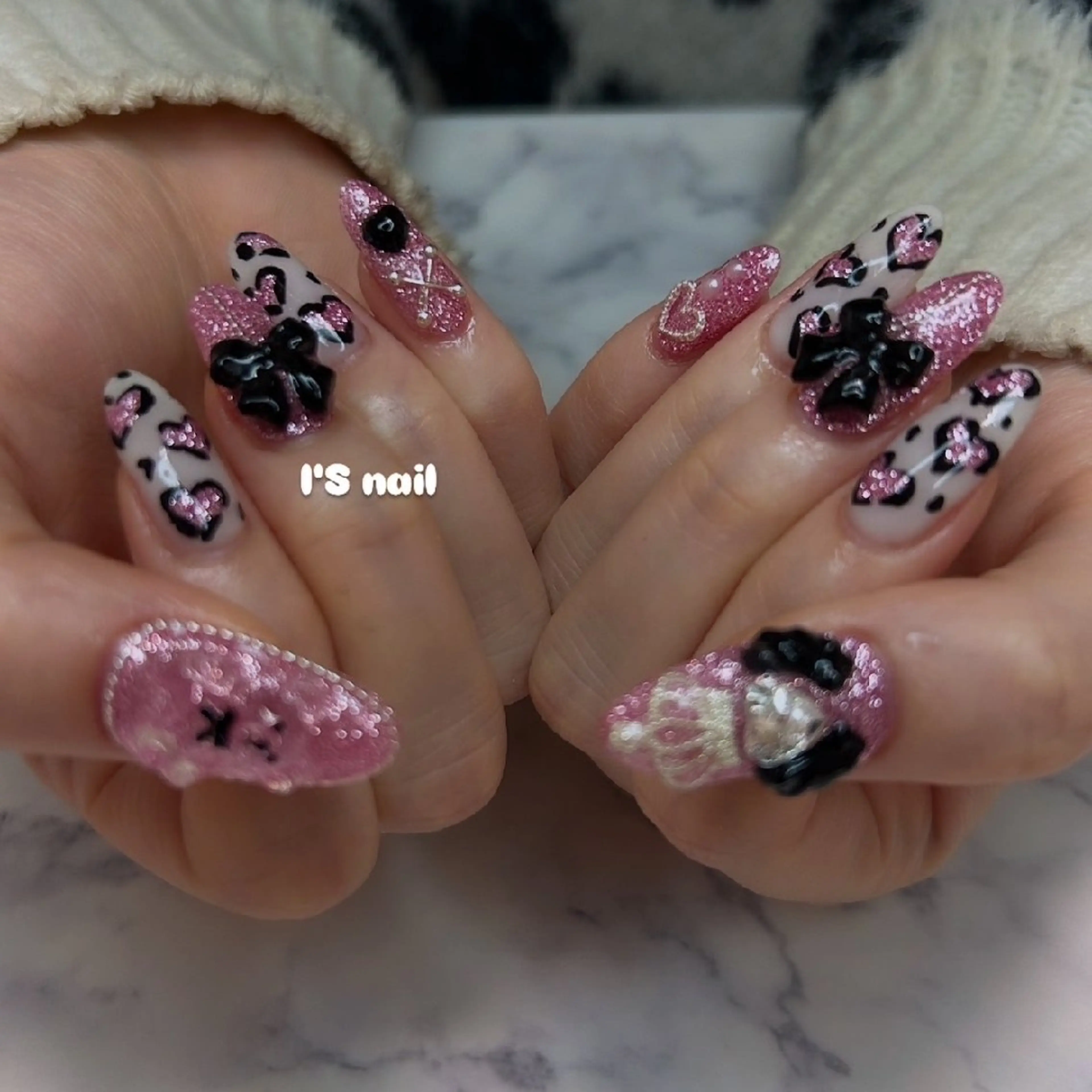ネイル アニマル柄 ハート ピンク ハンドネイル I'S nail 佐野のネイルデザイン