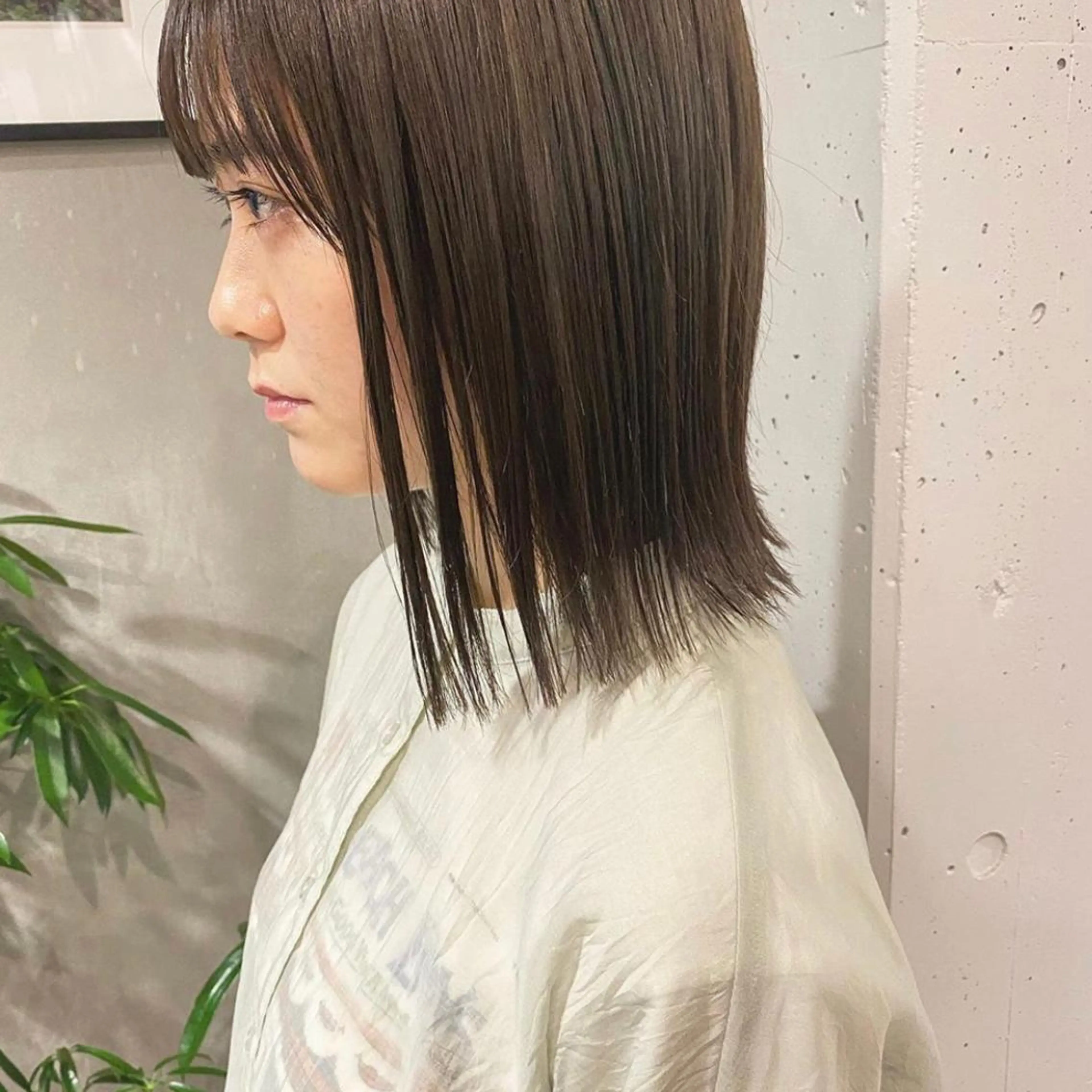 ミディアム カラー アッシュ 透明感カラー オレンジ カット 縮毛矯正 トリートメント やまもと さえのヘアスタイル