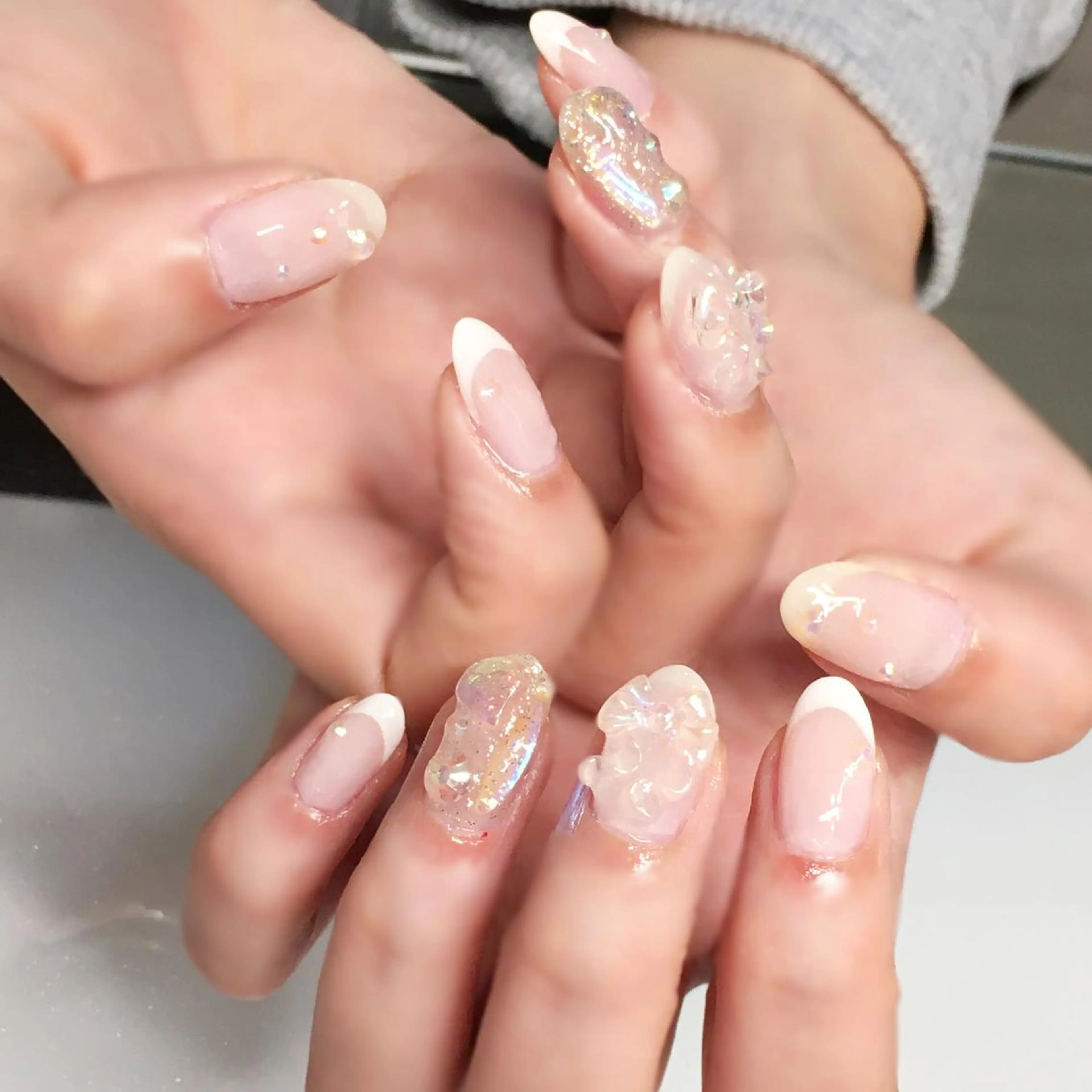 ネイル オーロラネイル フレンチネイル ジェルネイル 氷ネイル・うるうるネイル シンプルネイル Nyanco Nailのネイルデザイン