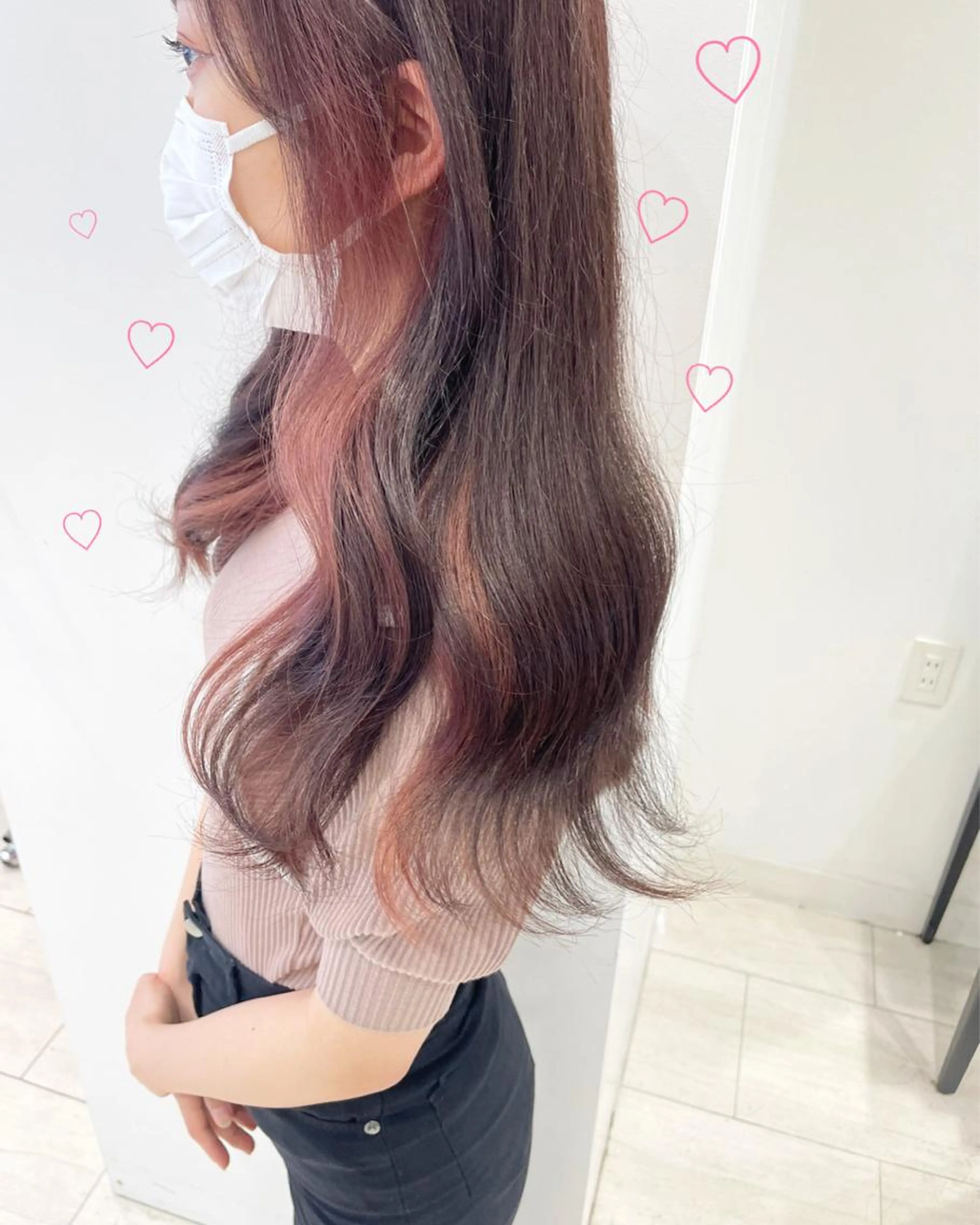 ＵＶケア付🤍🍒ブリーチなし表面とインナーカラー、前髪カット🍒🤍の写真
