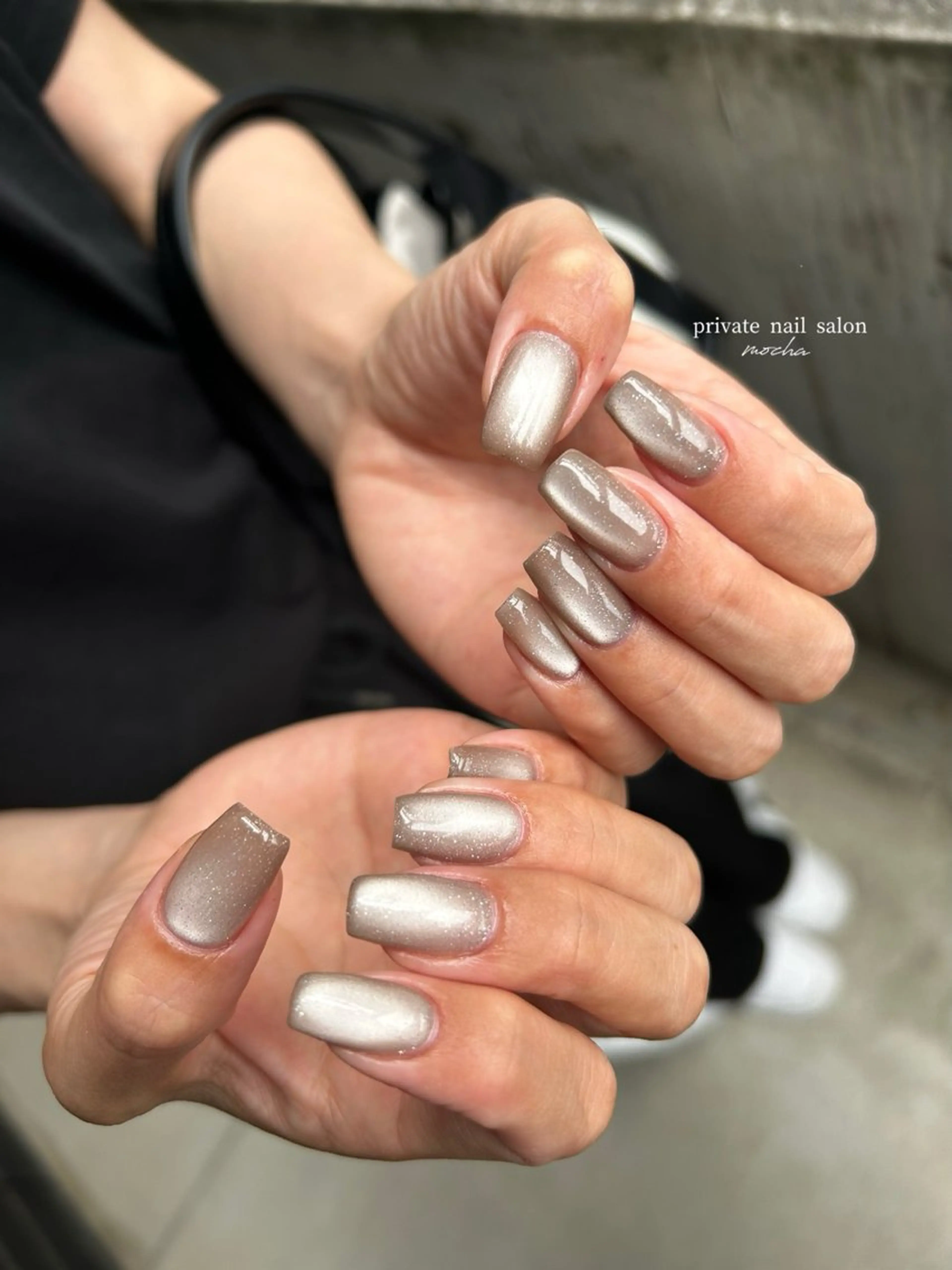ネイル カジュアル フレンチネイル マグネットネイル ミラーネイル ニュアンスネイル ハンドネイル mocha nailのネイルデザイン