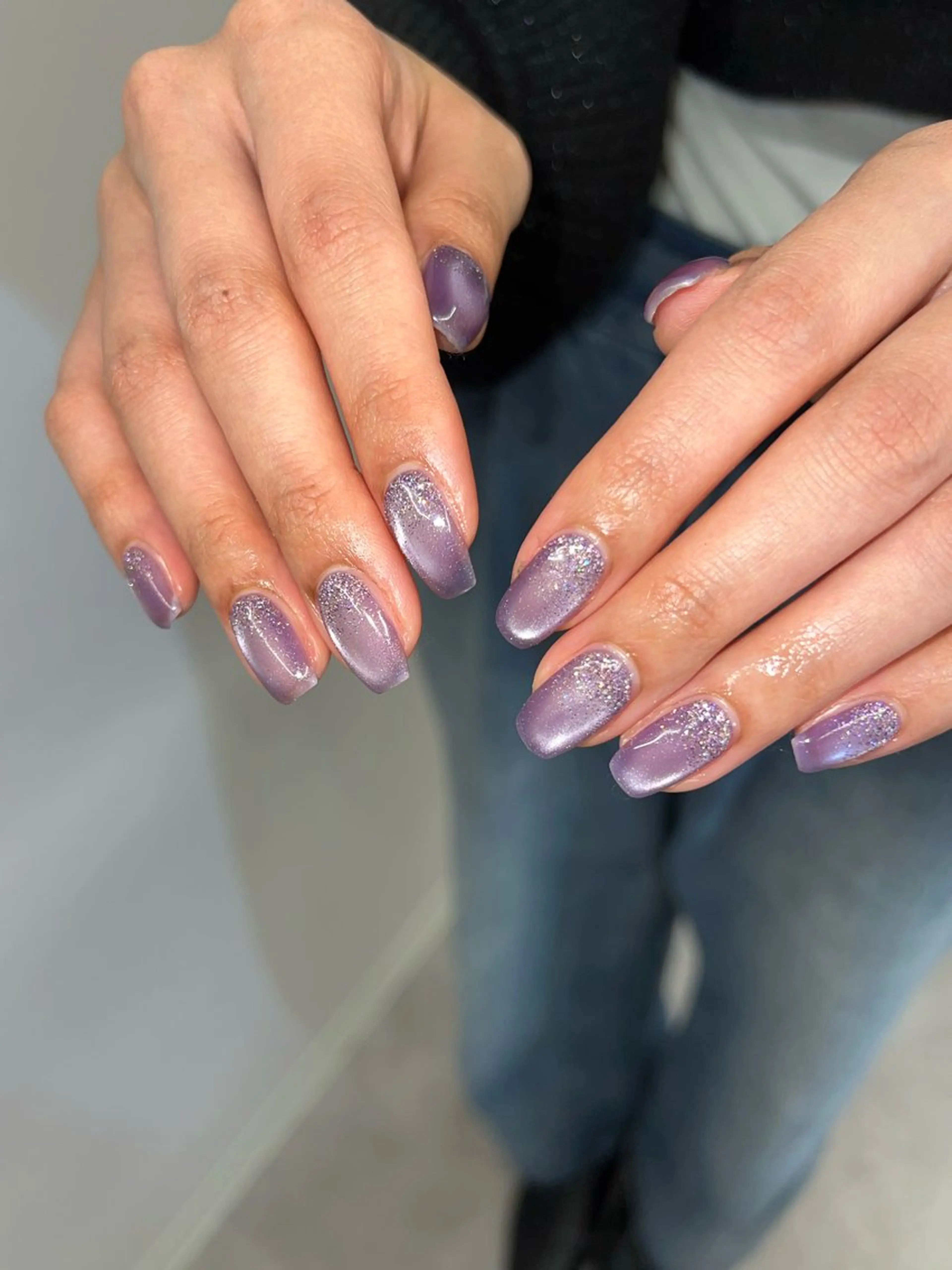 ネイル ジェルネイル マグネットネイル ニュアンスネイル パラジェル パープル ハンドネイル ハンドケア Bana_ Nailのネイルデザイン