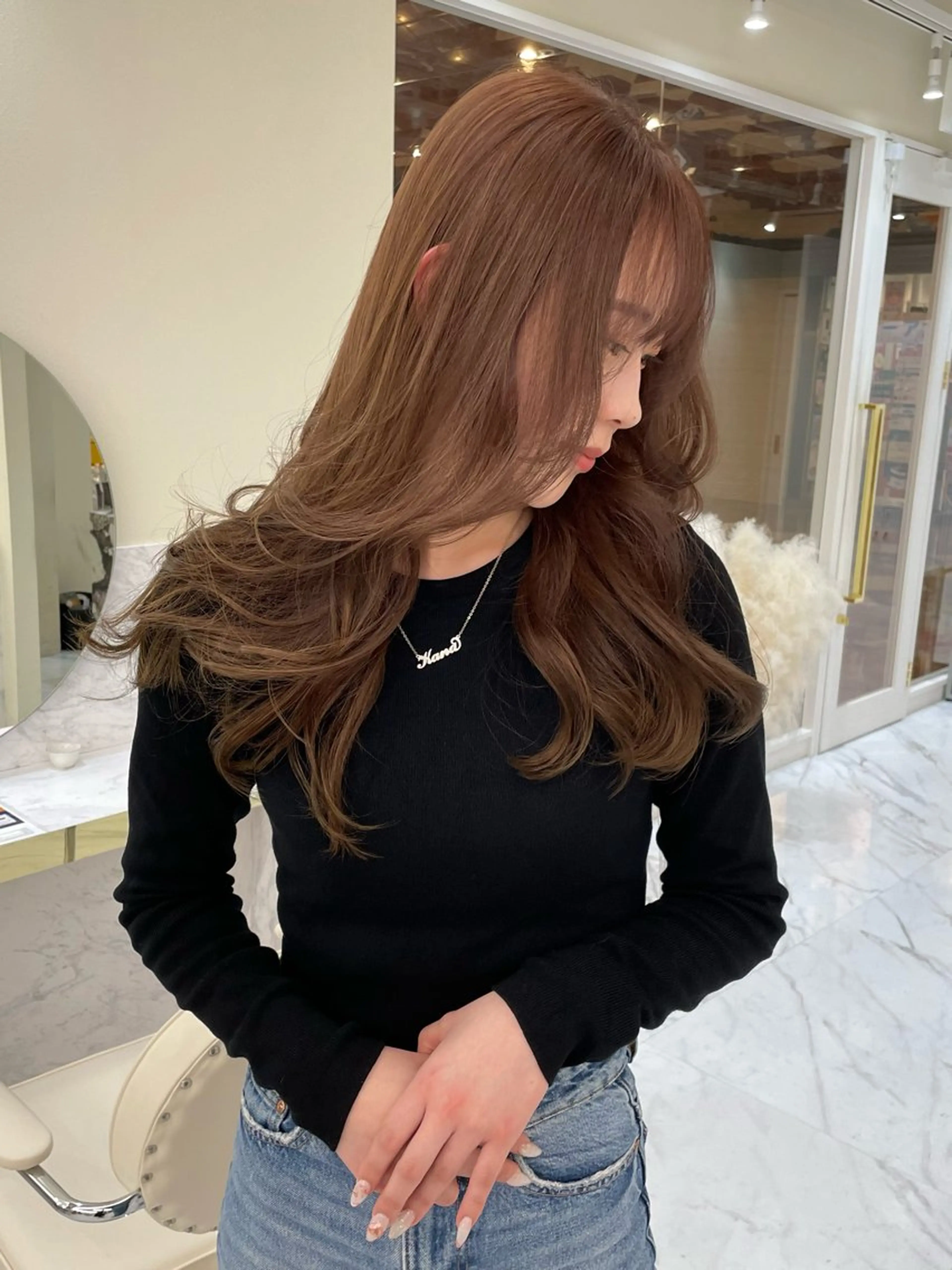 ロング カラー ヘアアレンジ アッシュ ベージュカラー ブリーチ 透明感カラー ダブルカラー カット ヘアカラー トリートメント maoブリーチ無し 似合わせカラーのヘアスタイル