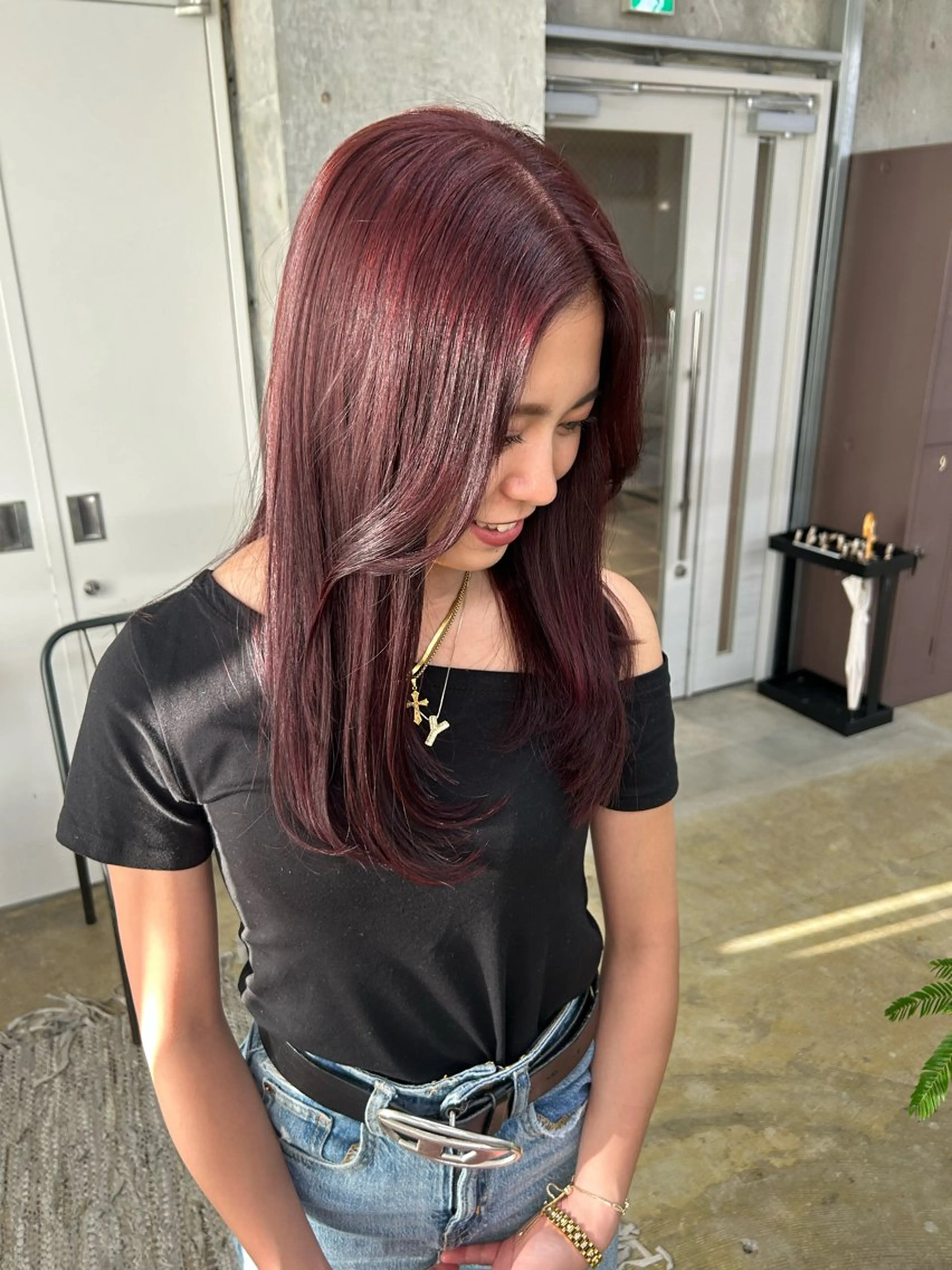 ロング カラー ブリーチ ダブルカラー ブリーチなしカラー レッドカラー レイヤーカット 小川真歩/パーマ /暖色オリーブのヘアスタイル