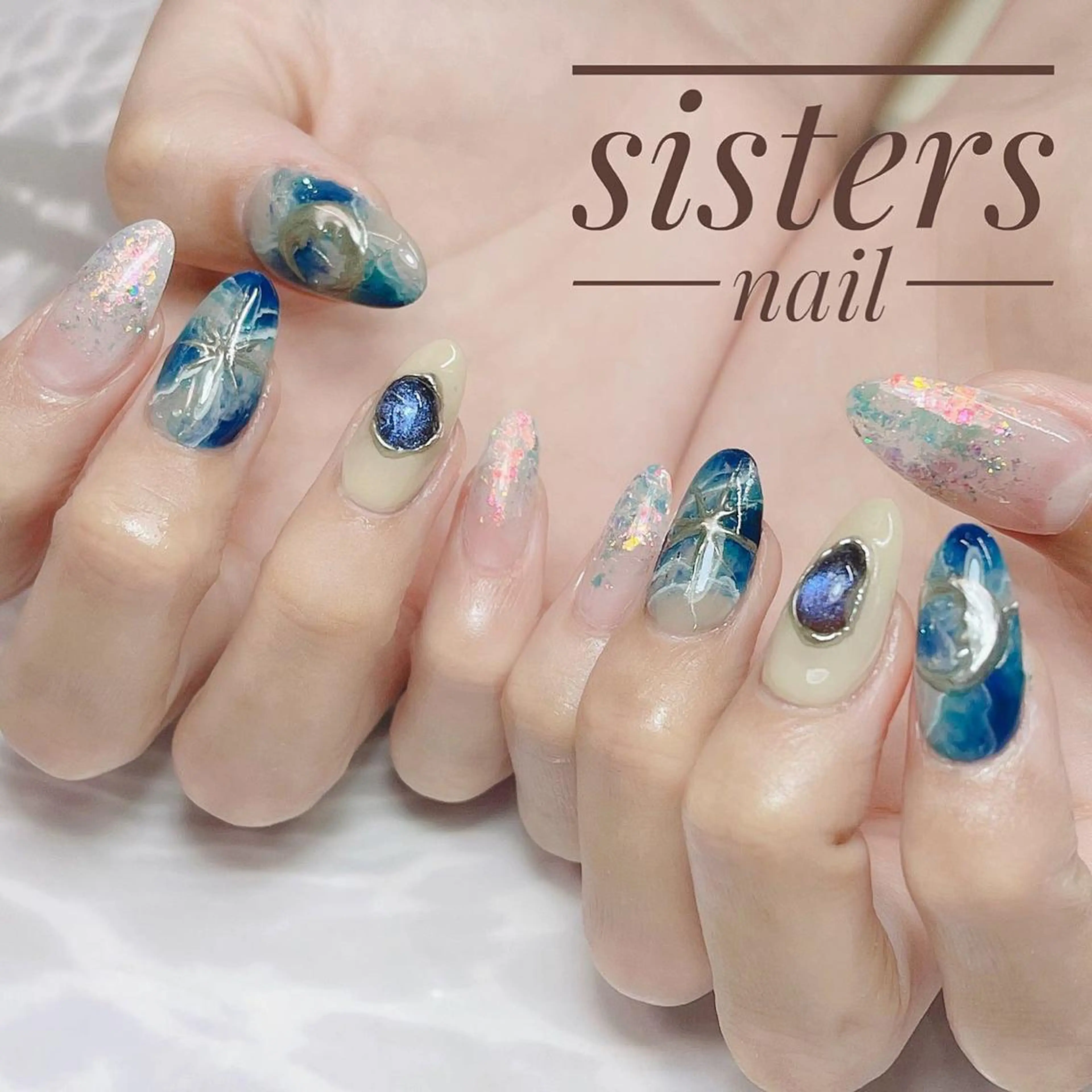 ネイル アートネイル マグネットネイル 大理石ネイル(マーブル) ニュアンスネイル 夏ネイル ハンドネイル ハンドケア sisters nail.fのネイルデザイン