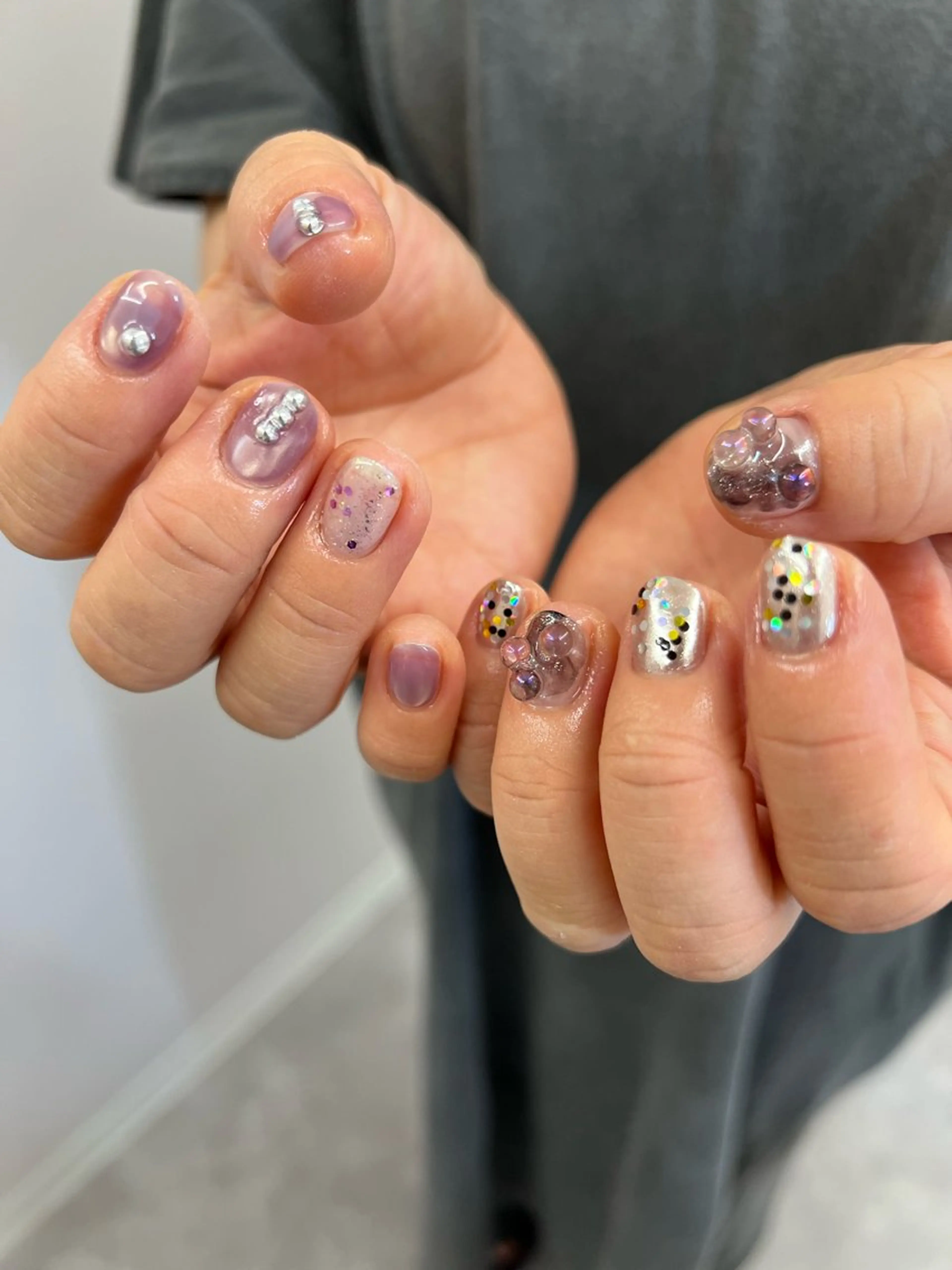 ネイル ジェルネイル マグネットネイル ニュアンスネイル パラジェル パープル ハンドネイル ハンドケア Bana_ Nailのネイルデザイン