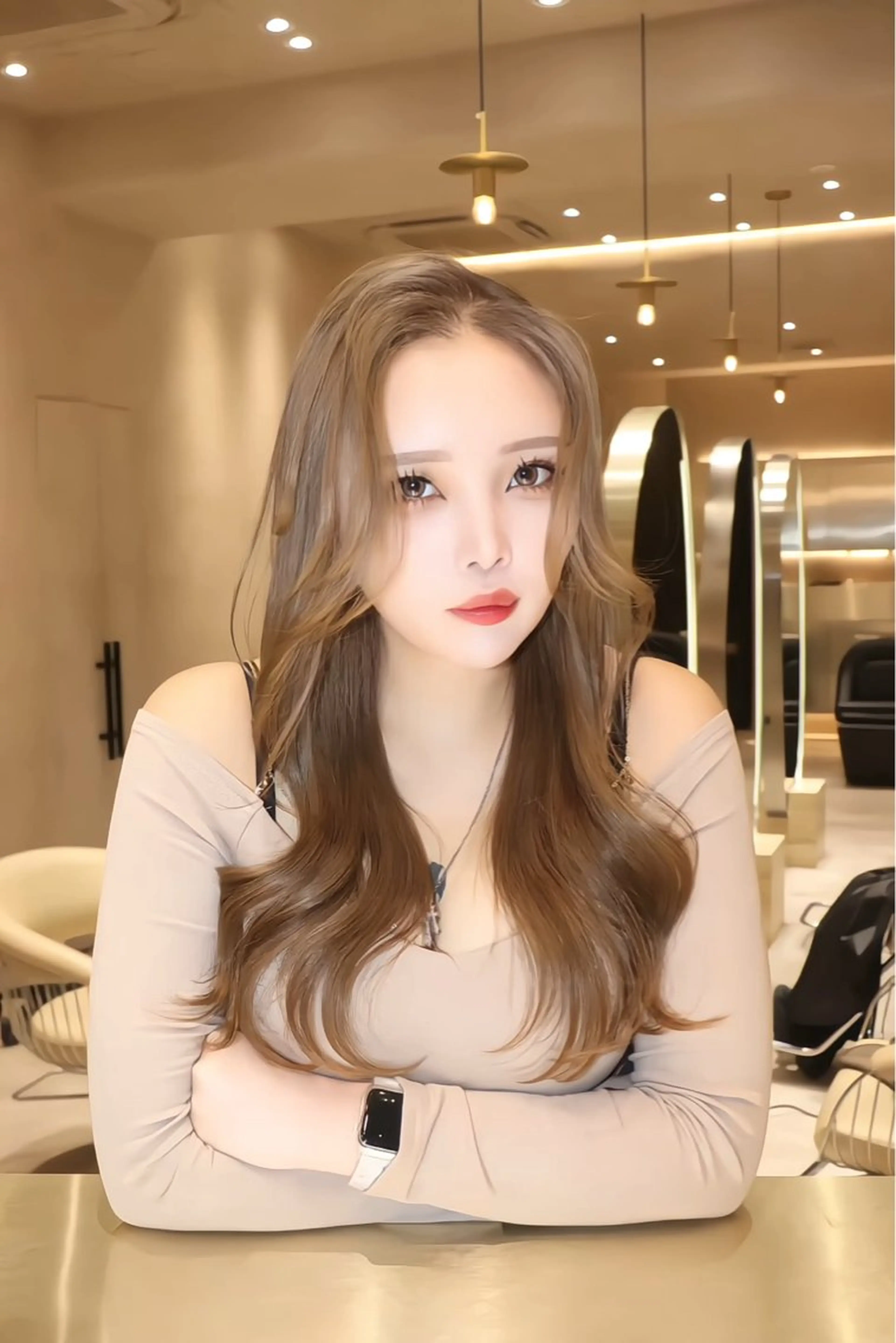 ミディアム カット ヘアカラー トリートメント 1HAVANA所属・韓国ヘア/ベージュ カラー/髪質改善/涼のヘアスタイル