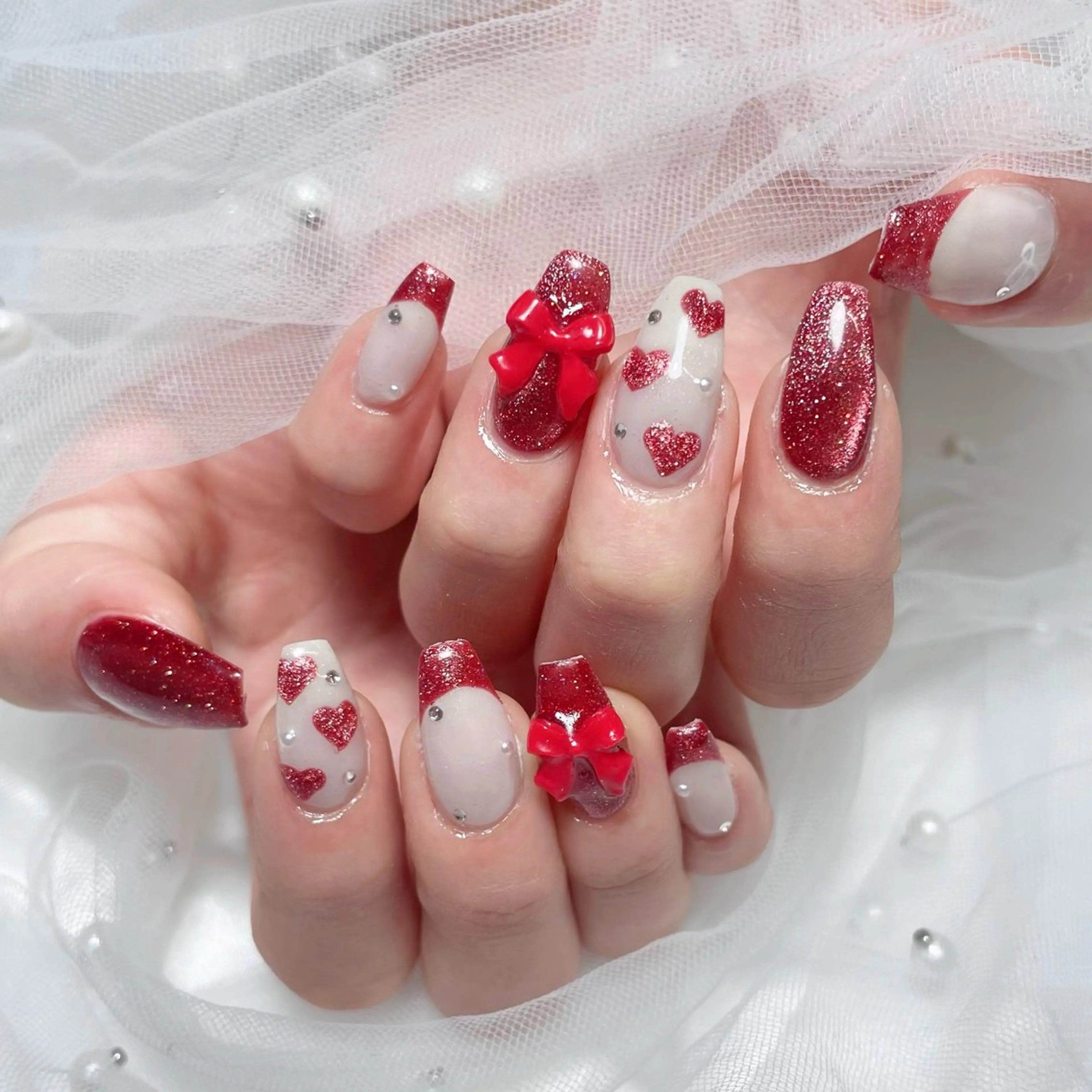 ネイル ハンドネイル 🎀藤沢ガーリーネイ ル/長さ出し🎀のネイルデザイン