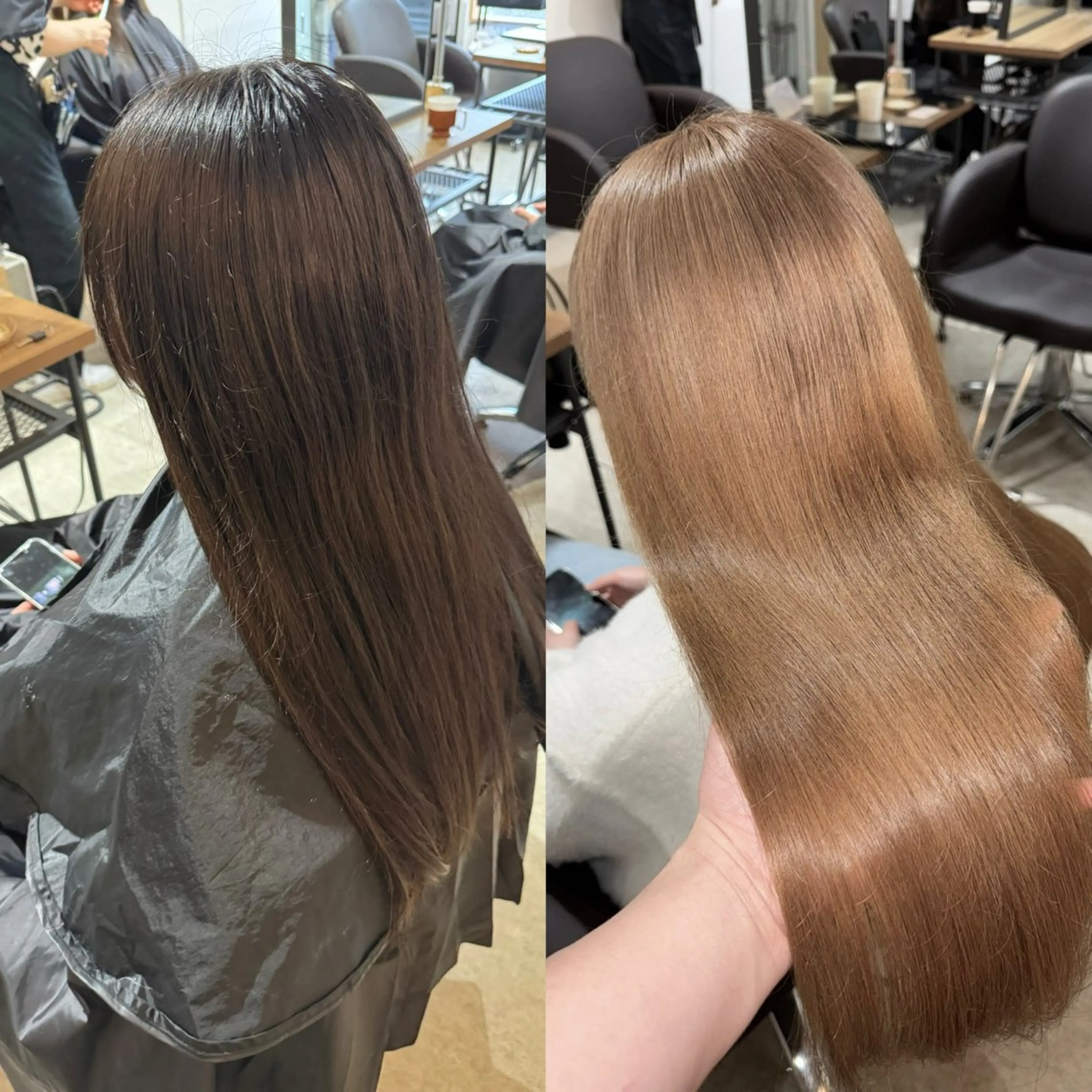 セミロング ボブ 韓国風ヘア レイヤーカット 縮毛矯正 カット ヘアカラー トリートメント ✨艶ブリーチカラー✨ ✨艶髪ストレート✨のヘアスタイル