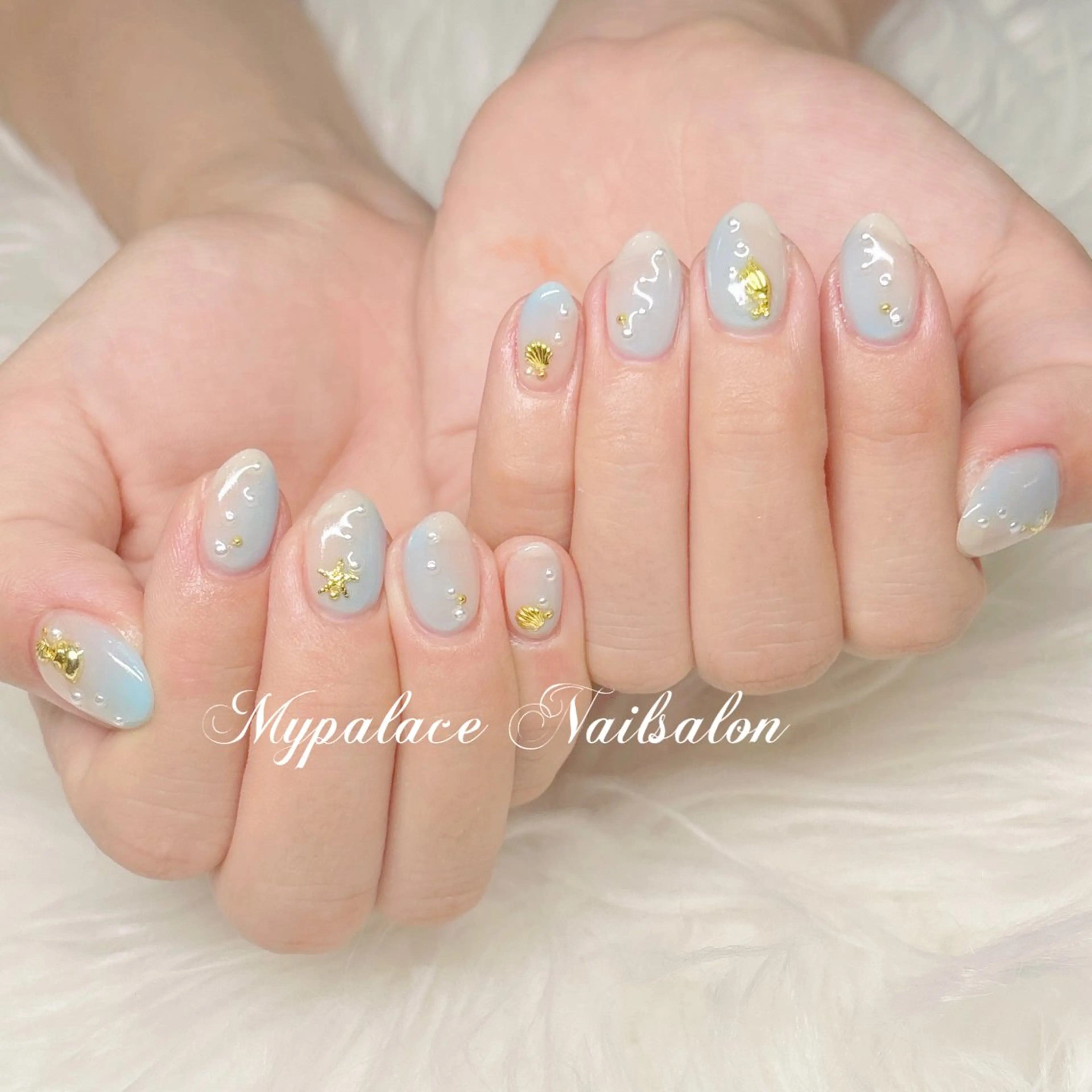 ネイル 水色 夏ネイル ハンドネイル Yuis Nailスカルプ専門のネイルデザイン