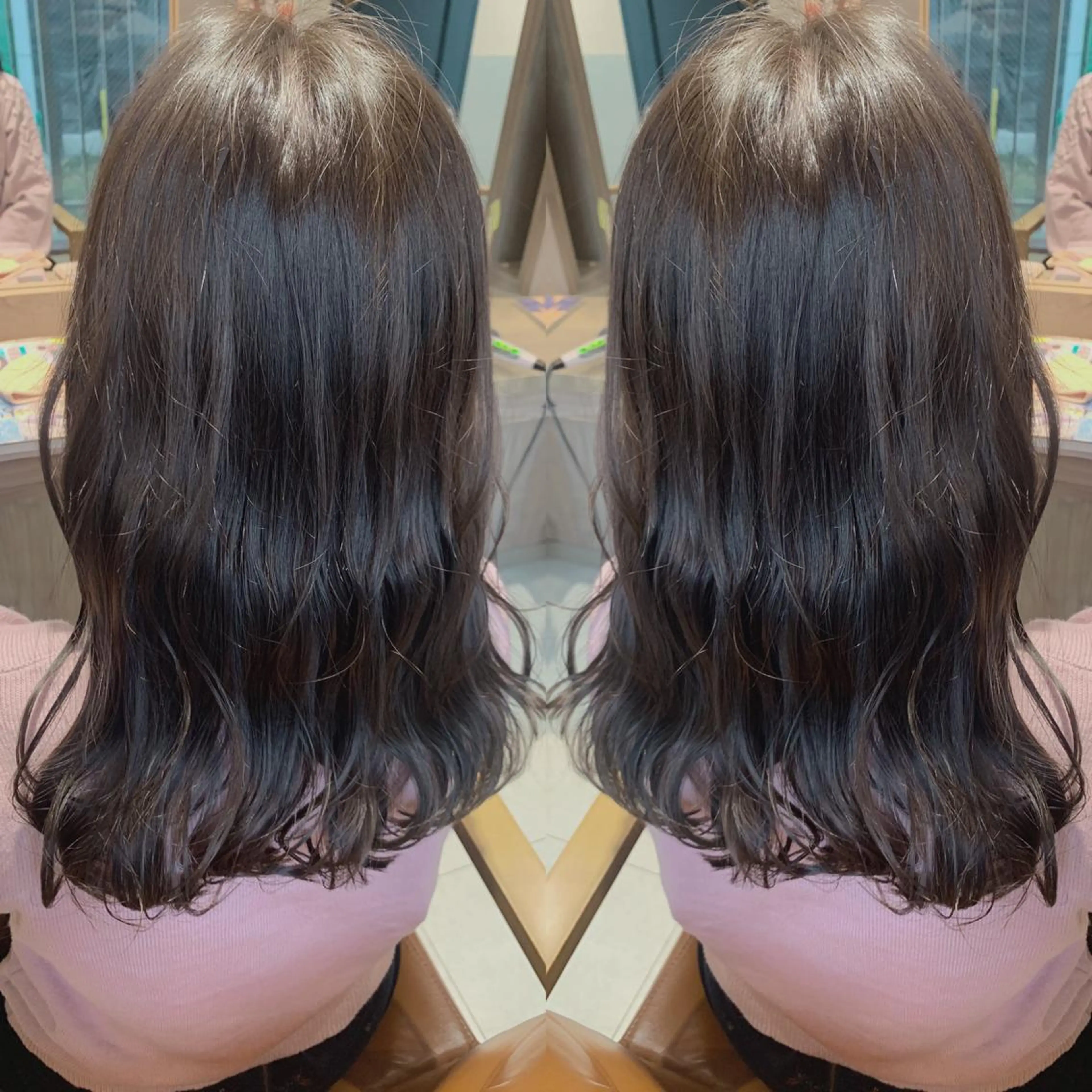 セミロング カラー アッシュ ベージュカラー 韓国🇰🇷 ✂︎hair 内田愛のヘアスタイル