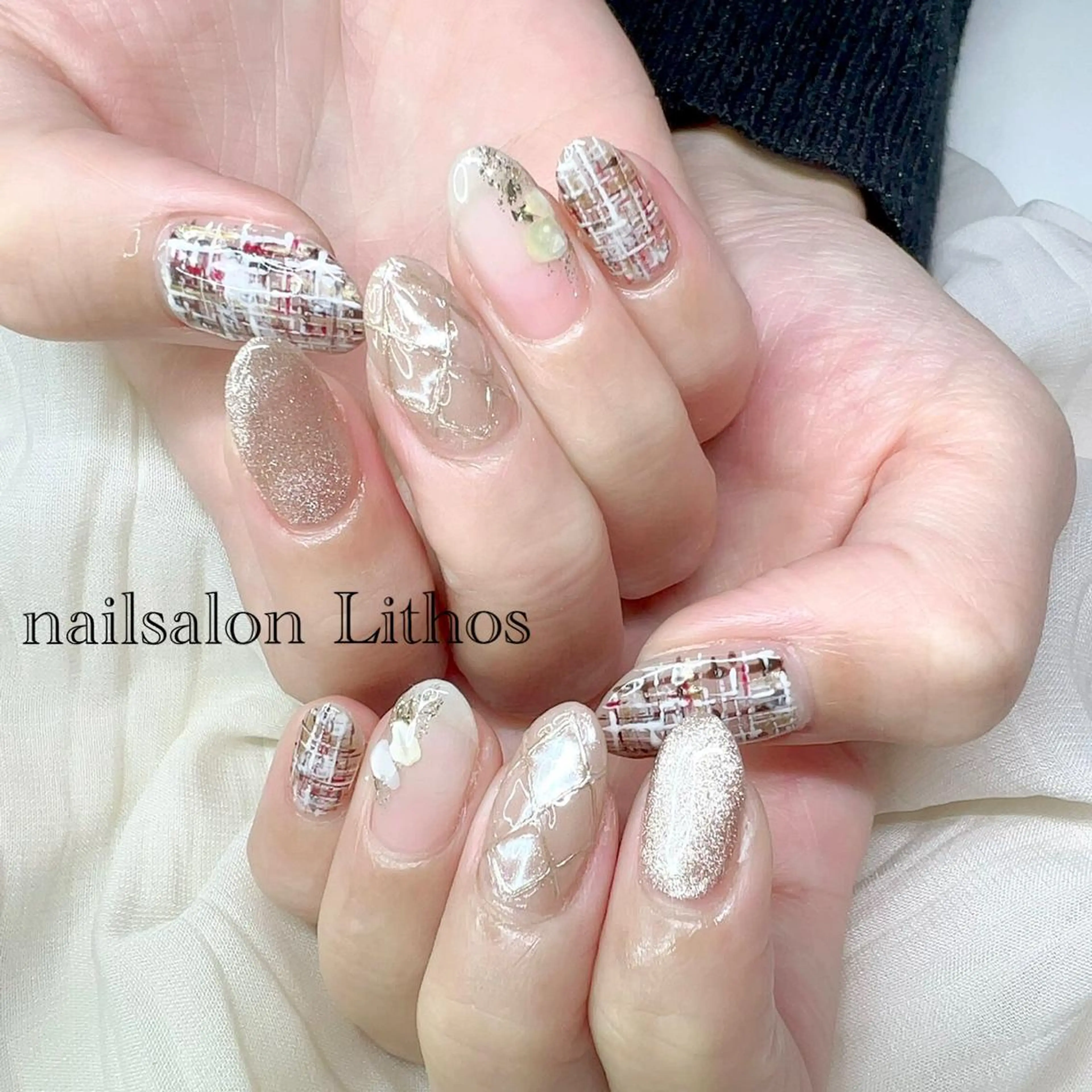 ネイル ツイードネイル ハンドネイル nailsalon Lithos所属・nailsalon Recontreのネイルデザイン