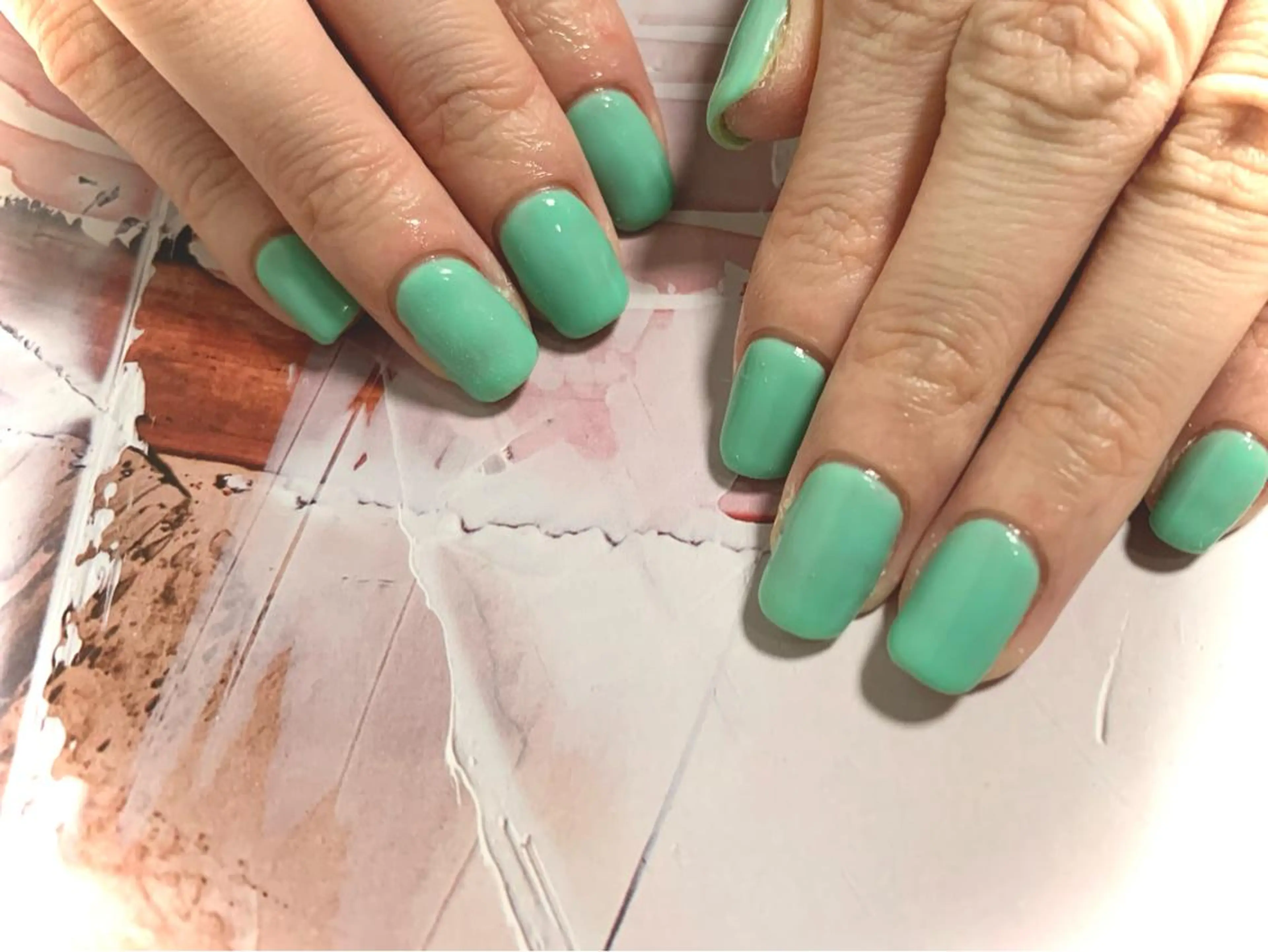 ネイル グリーン ワンカラーネイル スクエアネイル Nail Salon　Ｋのネイルデザイン