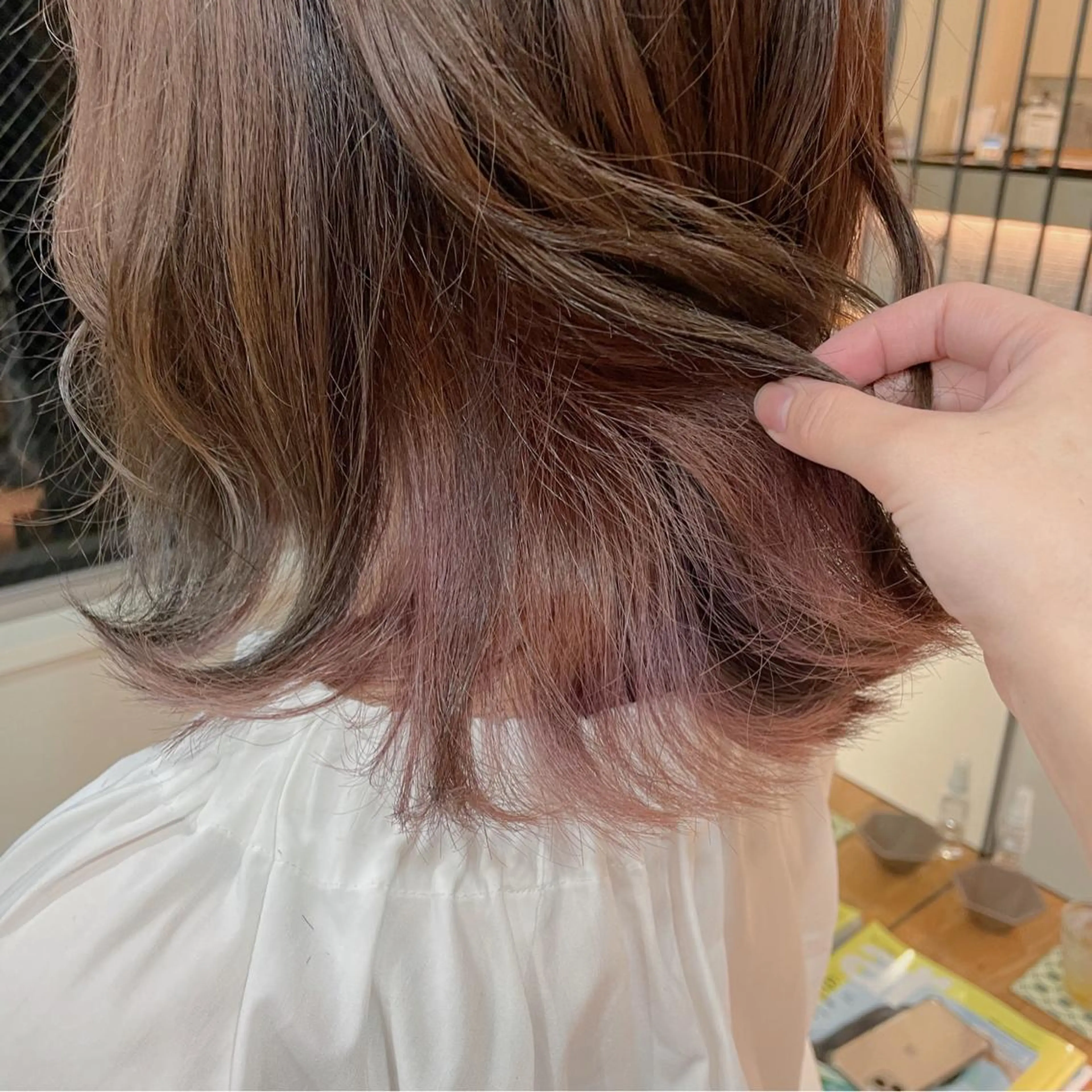 ミディアム カラー ヘアアレンジ ブリーチ インナーカラー なつき/艶ピンク/ girly hairのヘアスタイル