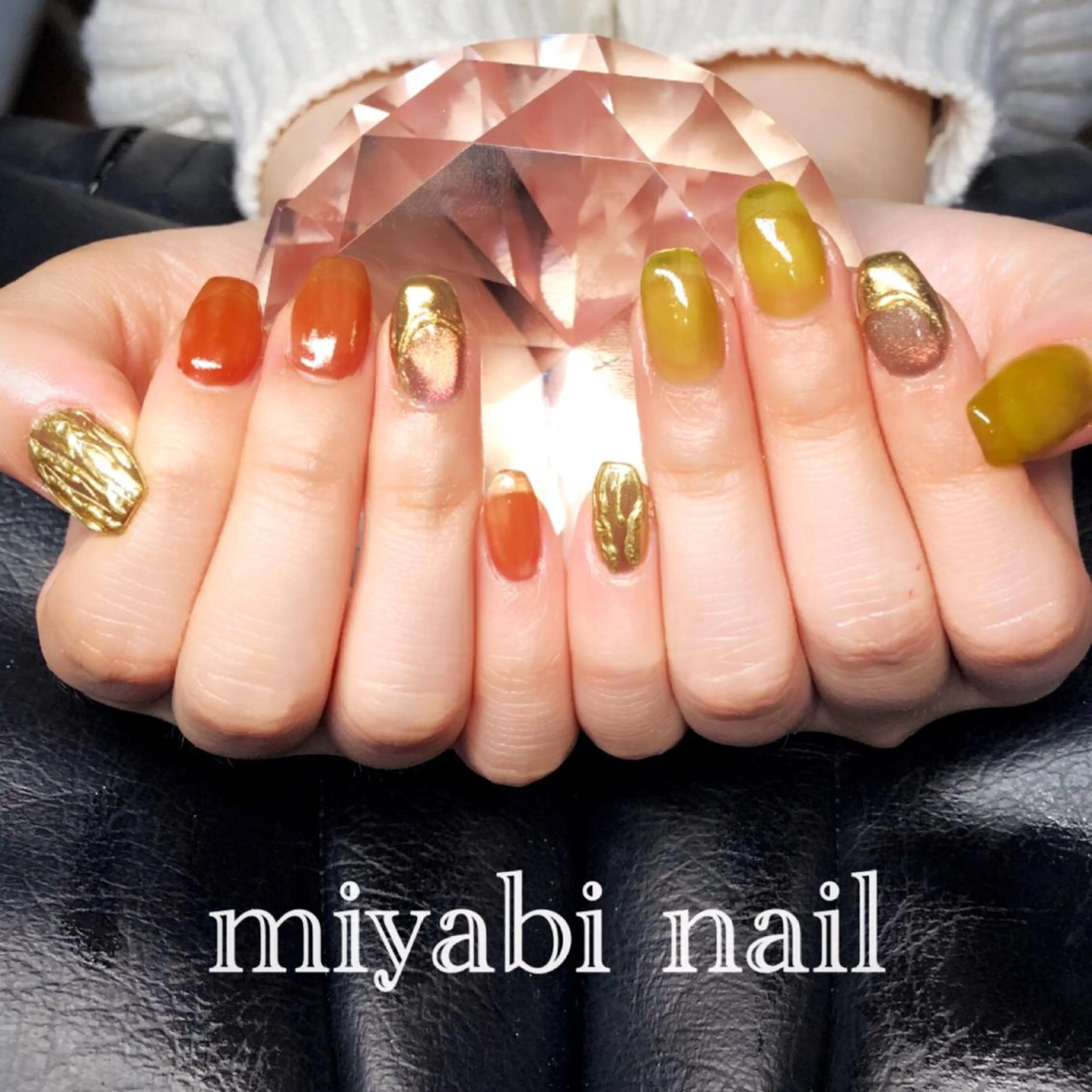 ネイル アートネイル ブラウン クリアネイル ゴールド マグネットネイル ハンドネイル miyabi nail 桂川駅近くのネイルデザイン