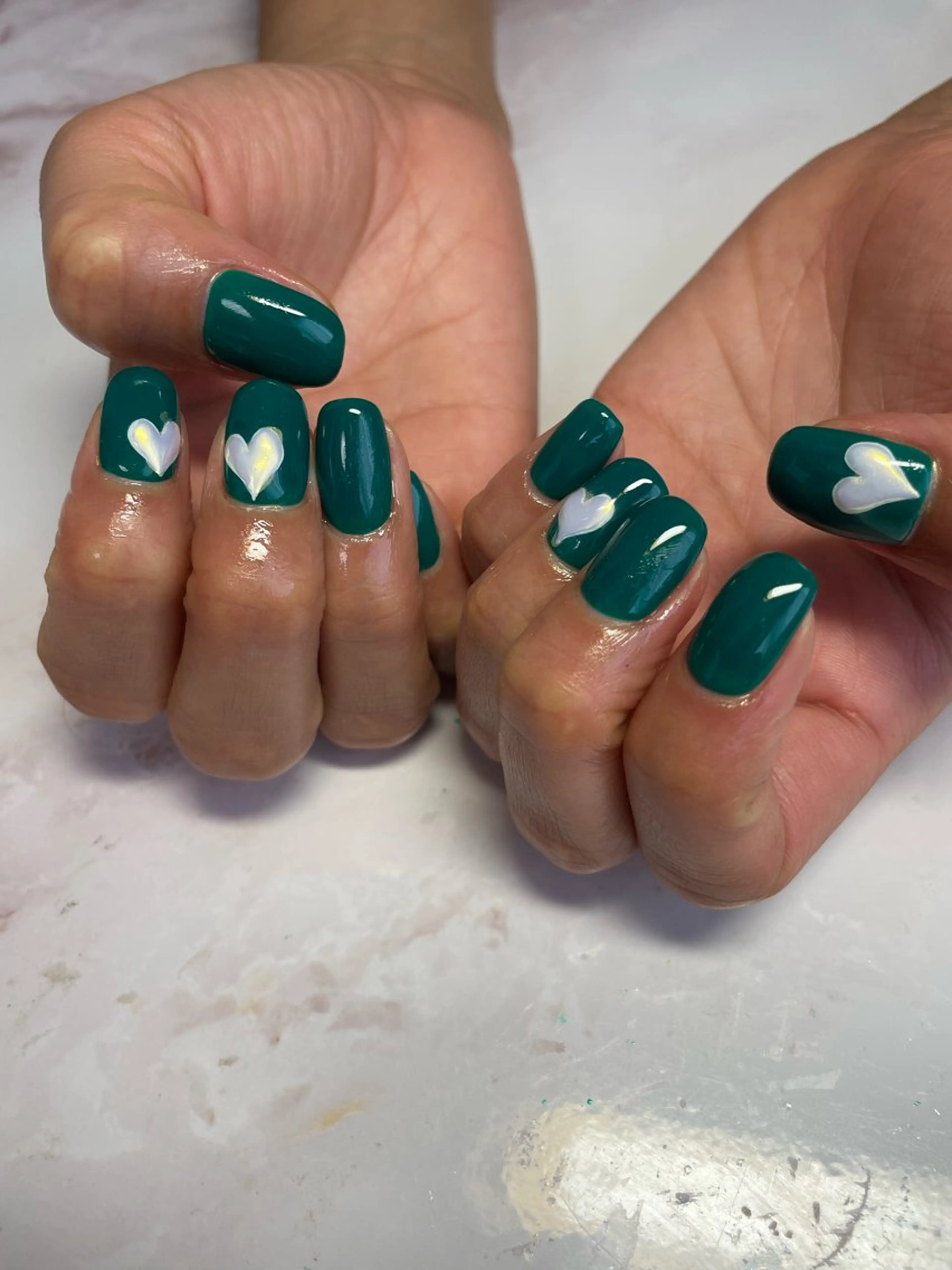 ネイル グリーン ハート ミラーネイル ハンドネイル nail ayacaのネイルデザイン
