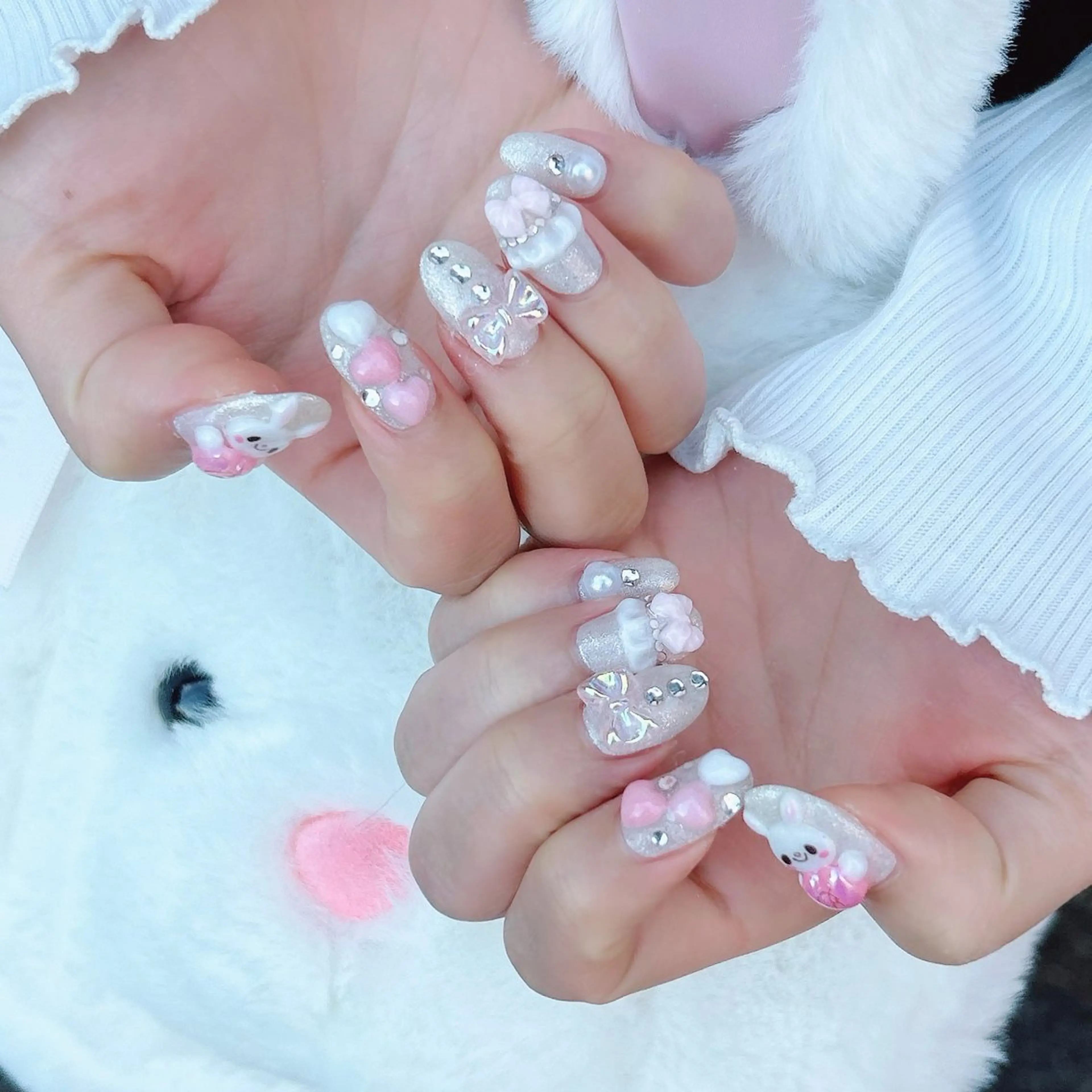 ネイル ジェルネイル ハート キラキラネイル パラジェル リボン ハンドネイル Nail Kのネイルデザイン