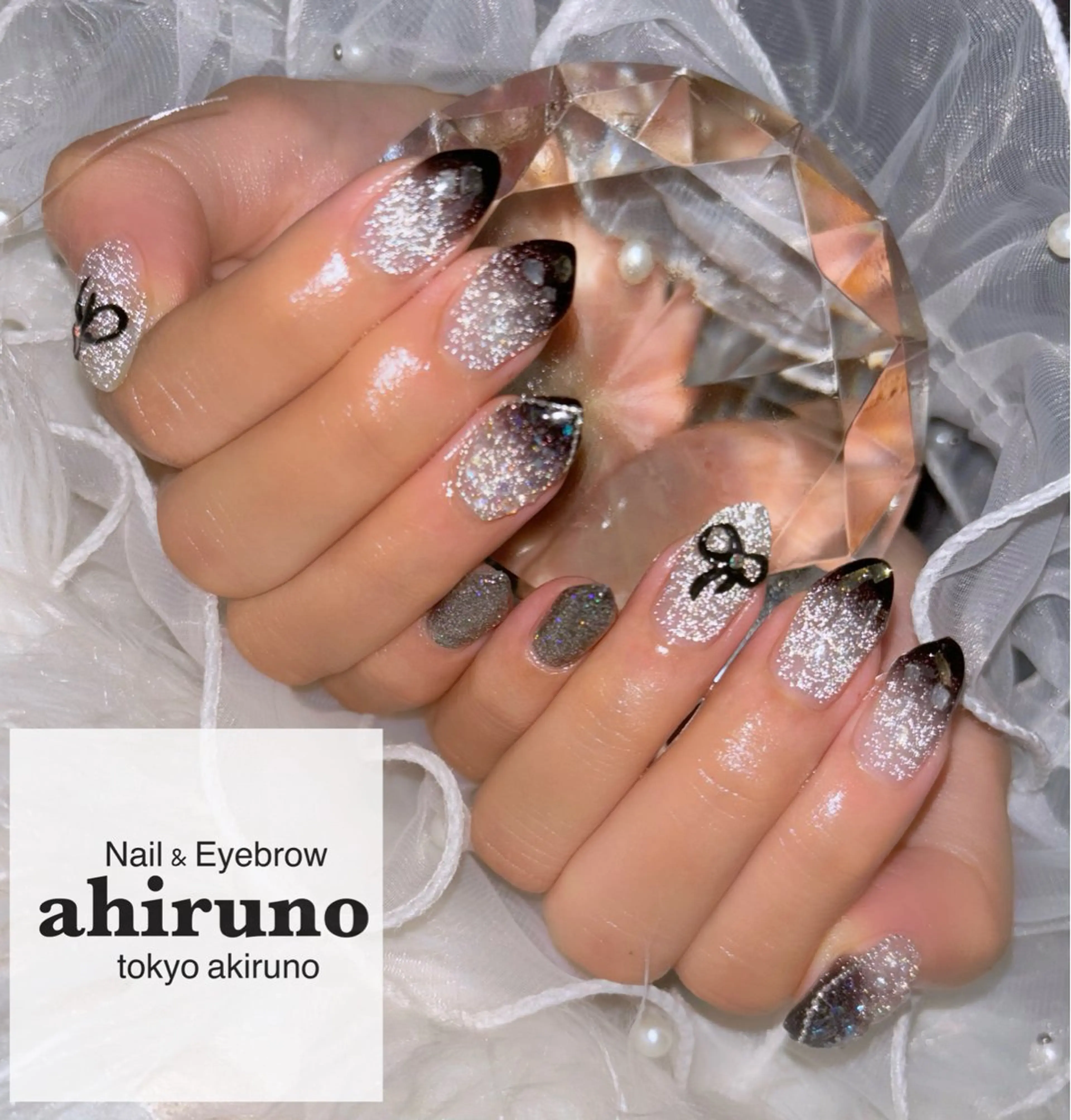ネイル フラッシュネイル ラメ(グリッター) リボン ハンドネイル ａｈｉｒｕｎｏ ✿ ｙｕiのネイルデザイン