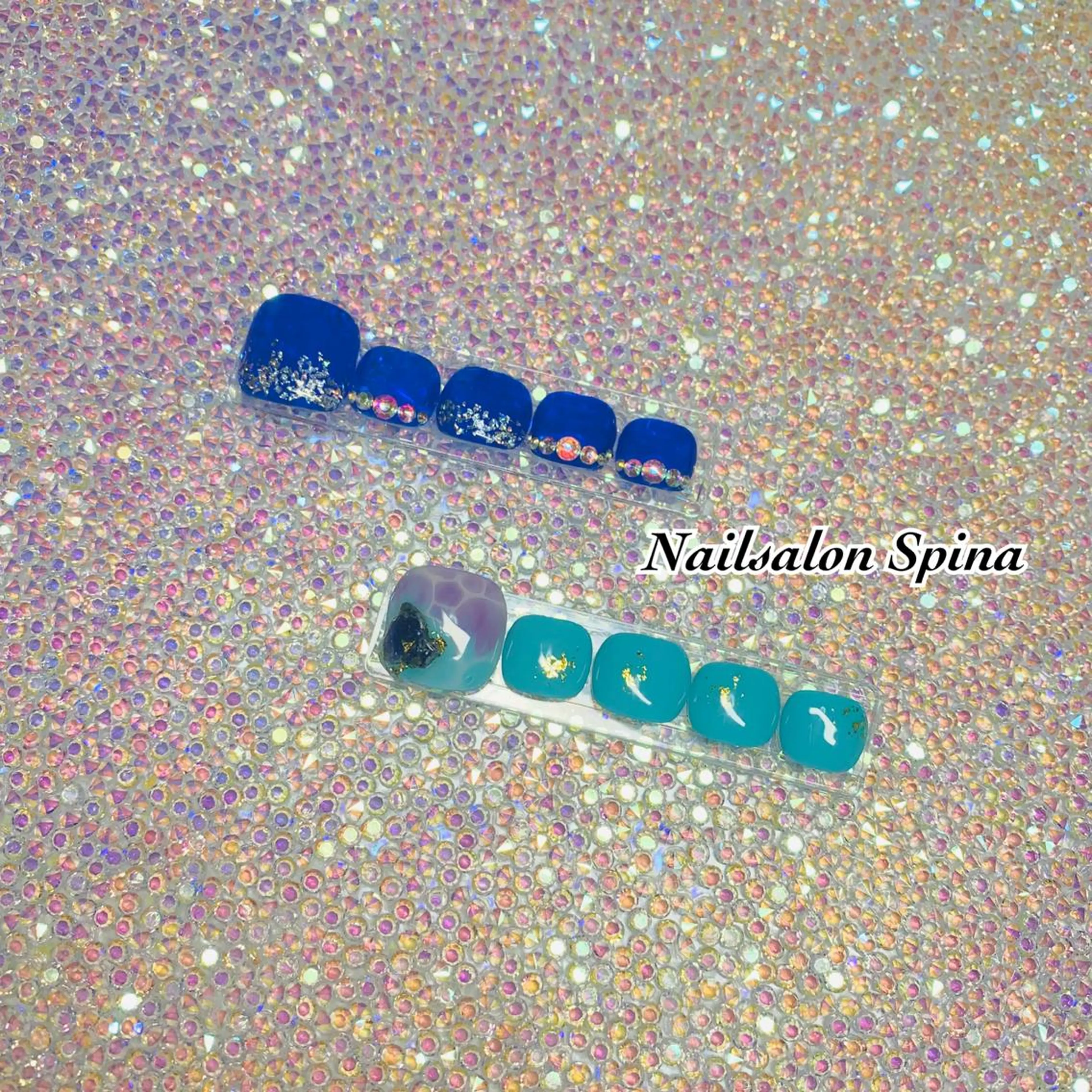ネイル ブルー フットネイル ジェルネイル パラジェル Nailsalon Spina 琴美のネイルデザイン