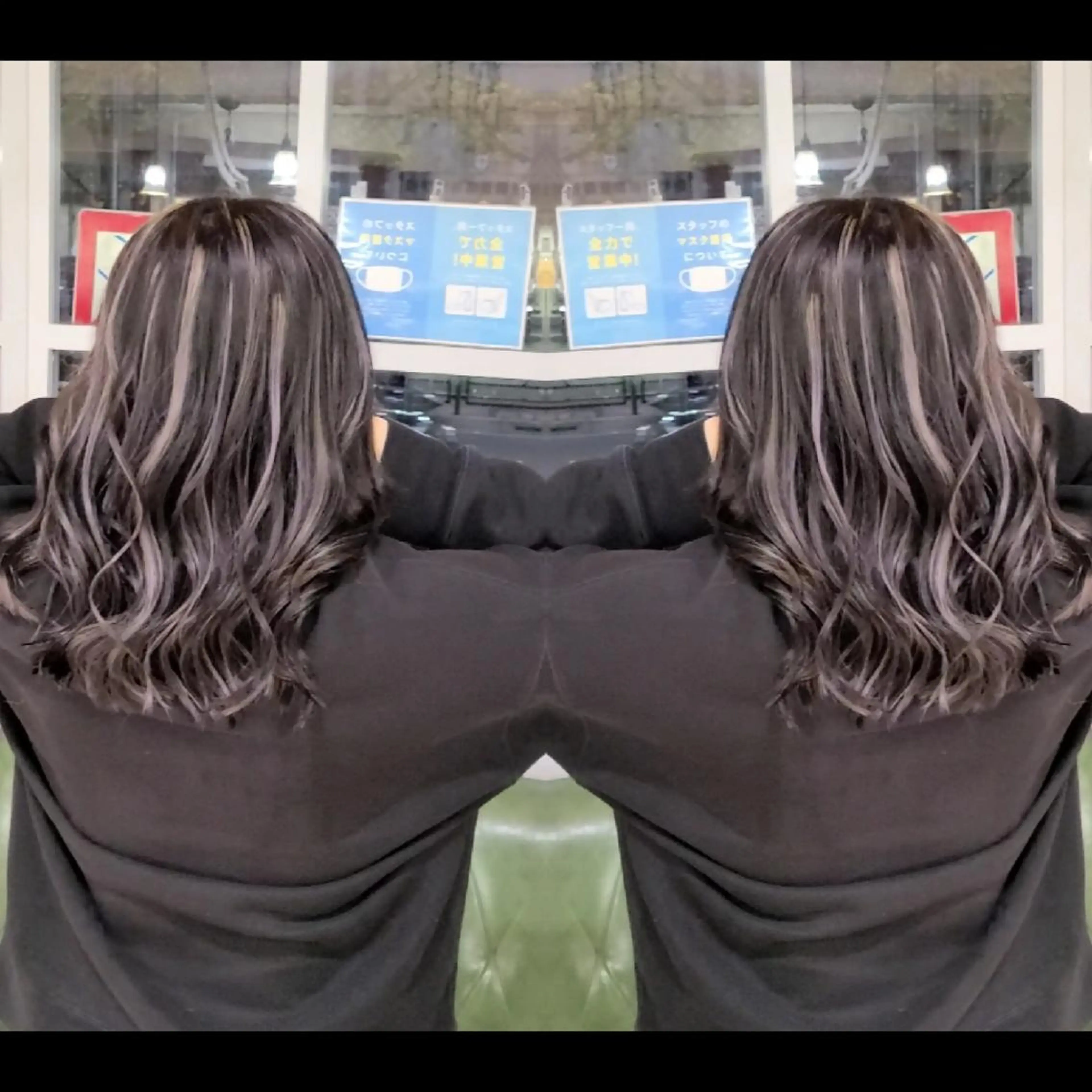 ミディアム カラー アッシュ アッシュグレー バレイヤージュ ベージュカラー ブリーチ ヘアカラー cherie所属・大内 格のヘアスタイル