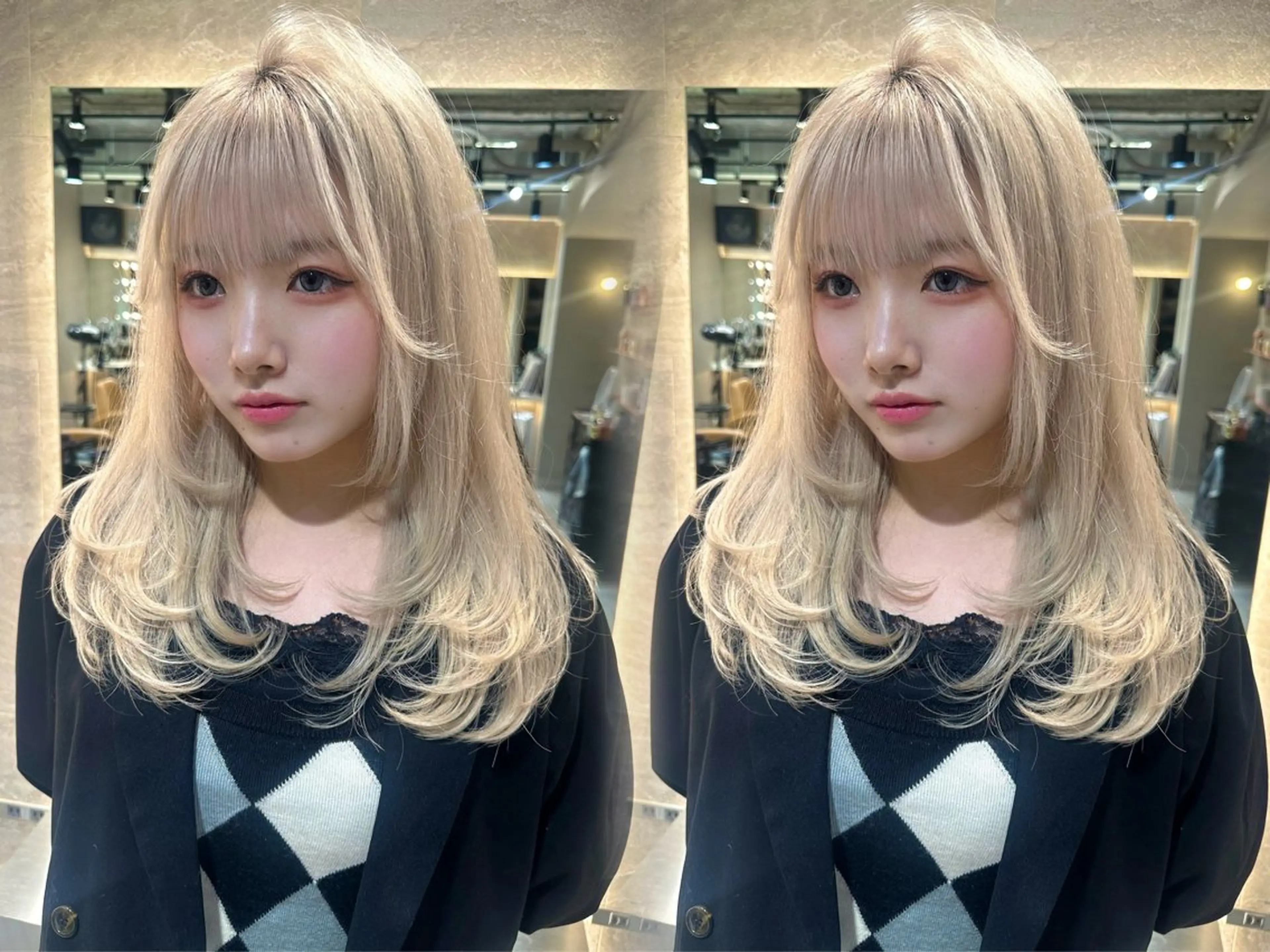 セミロング 顔まわりレイヤー 顔周りカット 韓国風ヘア レイヤーカット ウルフカット カット ヘアカラー トリートメント ヘアセット 韓国ヘア/レイヤー/ 髪質改善/銀座/田島のヘアスタイル