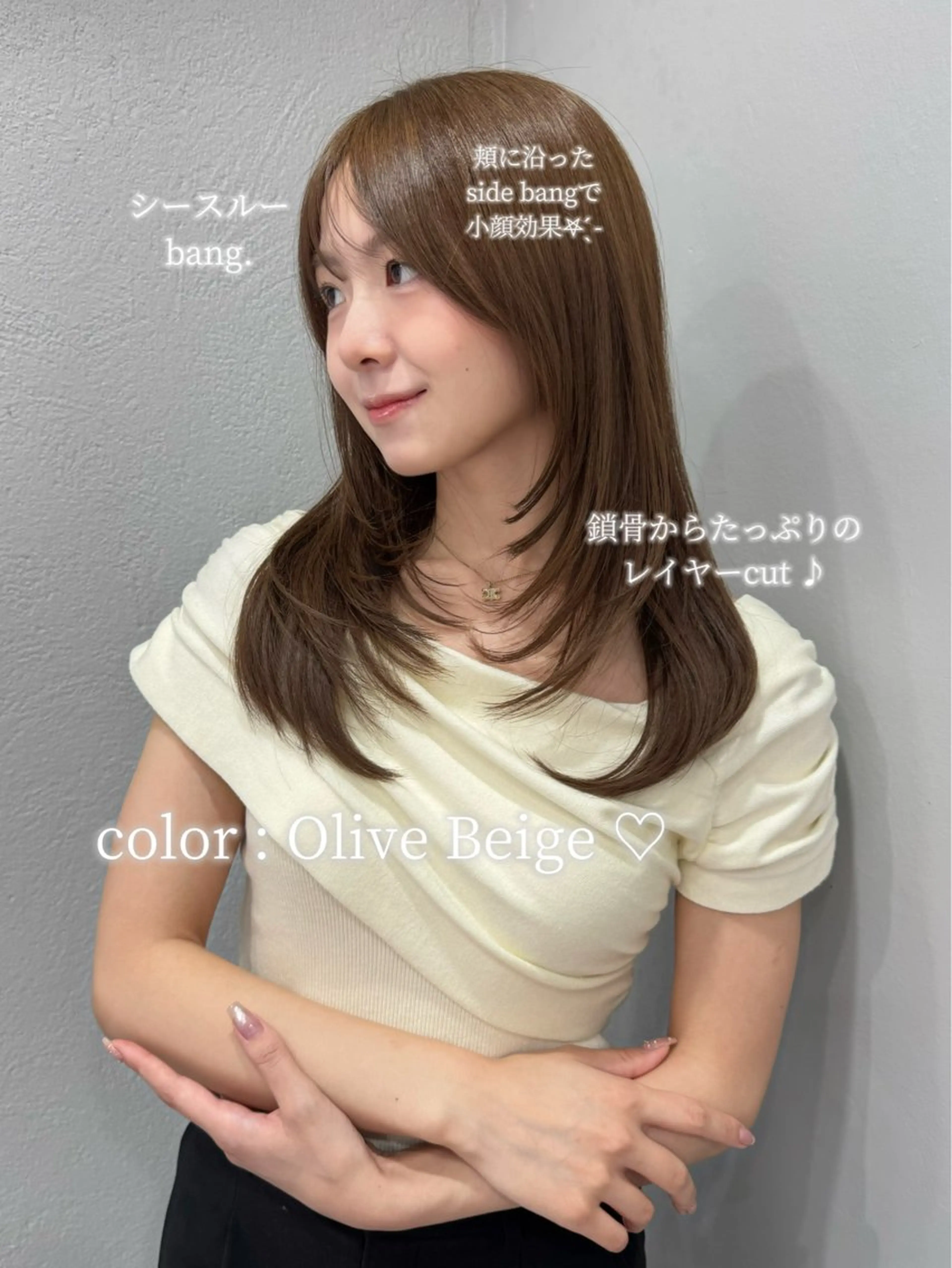 ミディアム 顔周りカット レイヤーカット 似合わせカット カット ヘアカラー トリートメント VOTAN shibuya所属・REINA𓍯/ 透明感カラー/顔周りのヘアスタイル