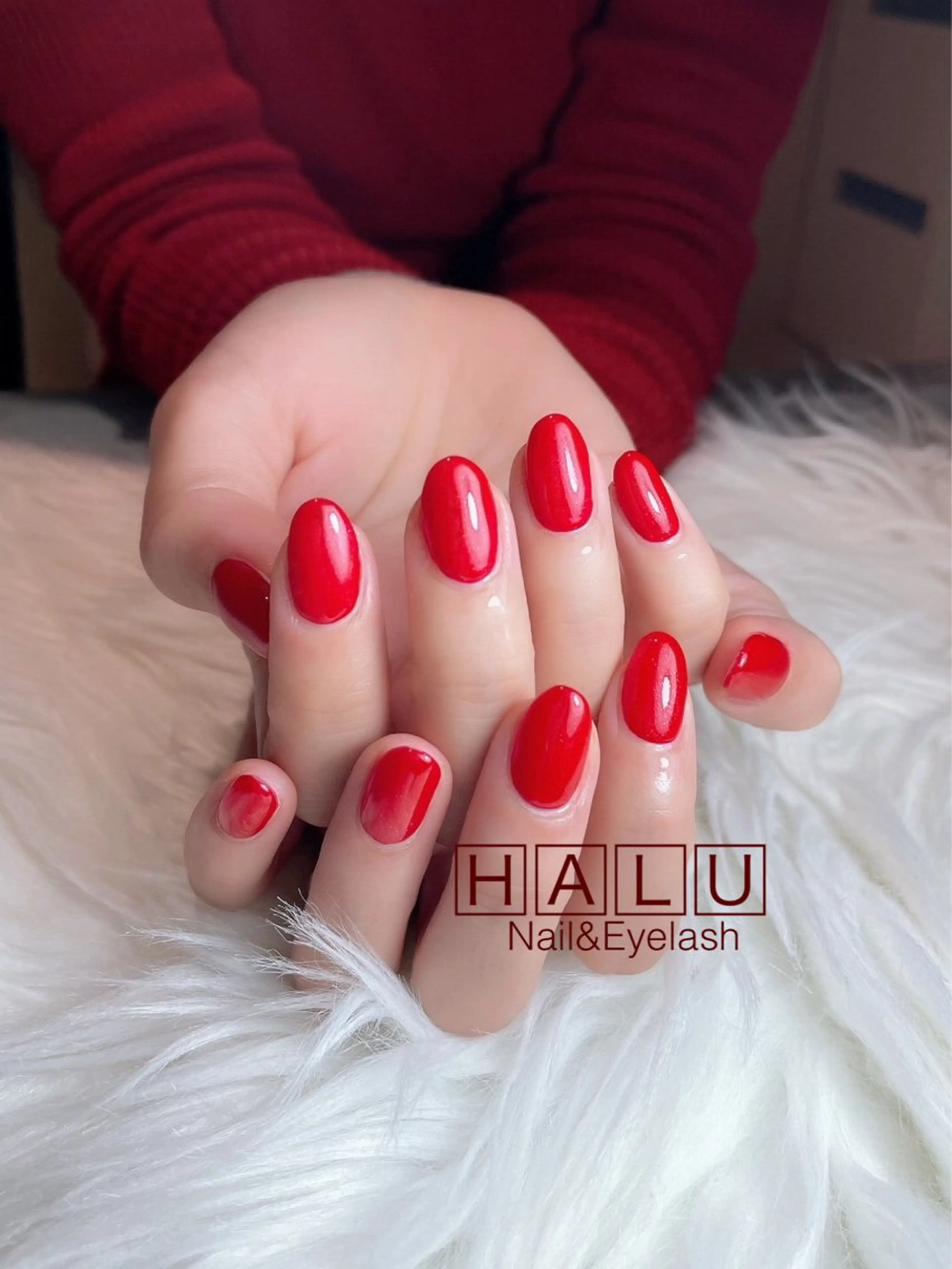 ネイル ラメ(グリッター) 赤色 HALU ハルのネイルデザイン