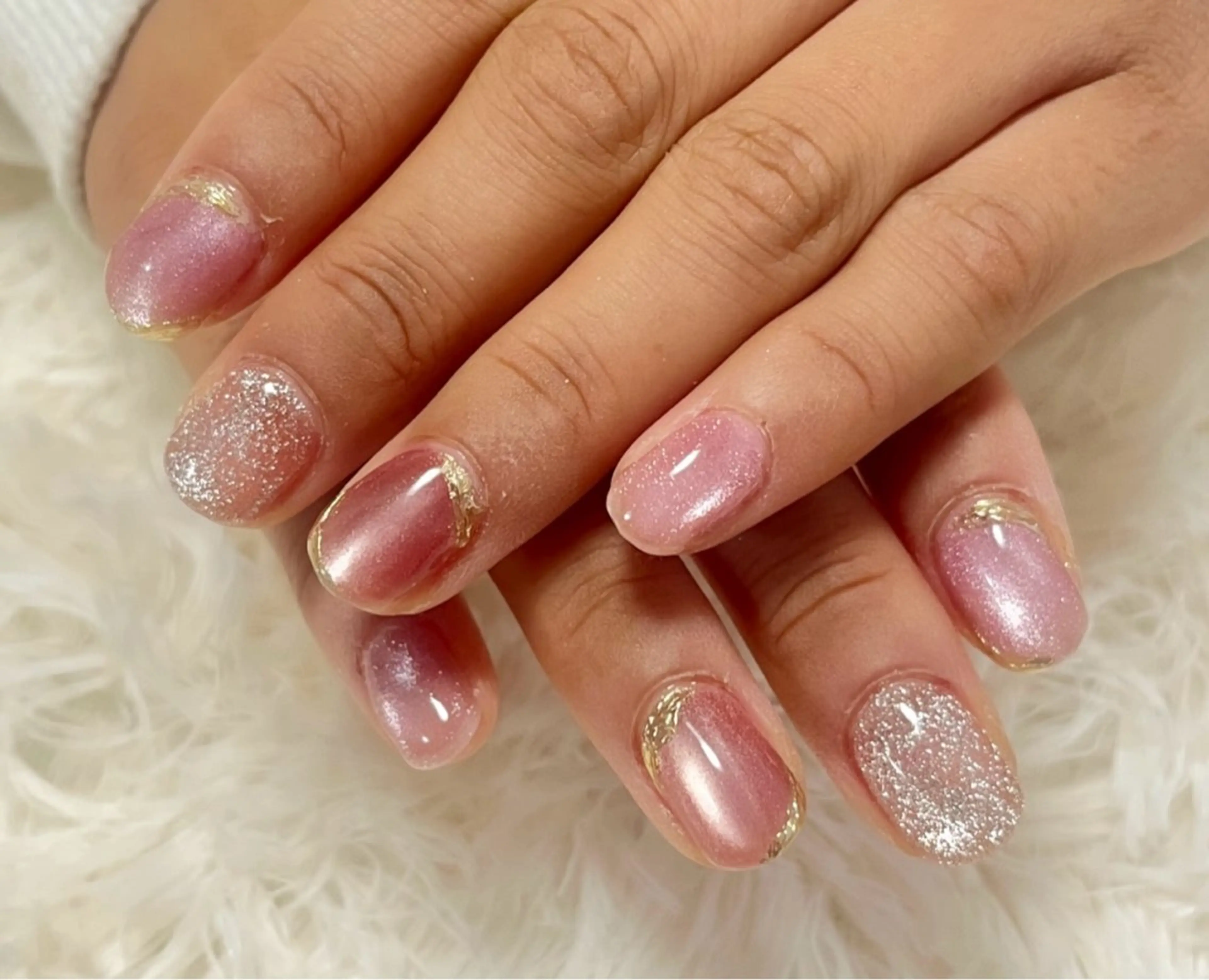 ネイル マグネットネイル ミラーネイル ピンク ショートネイル 島田 亜紀のネイルデザイン