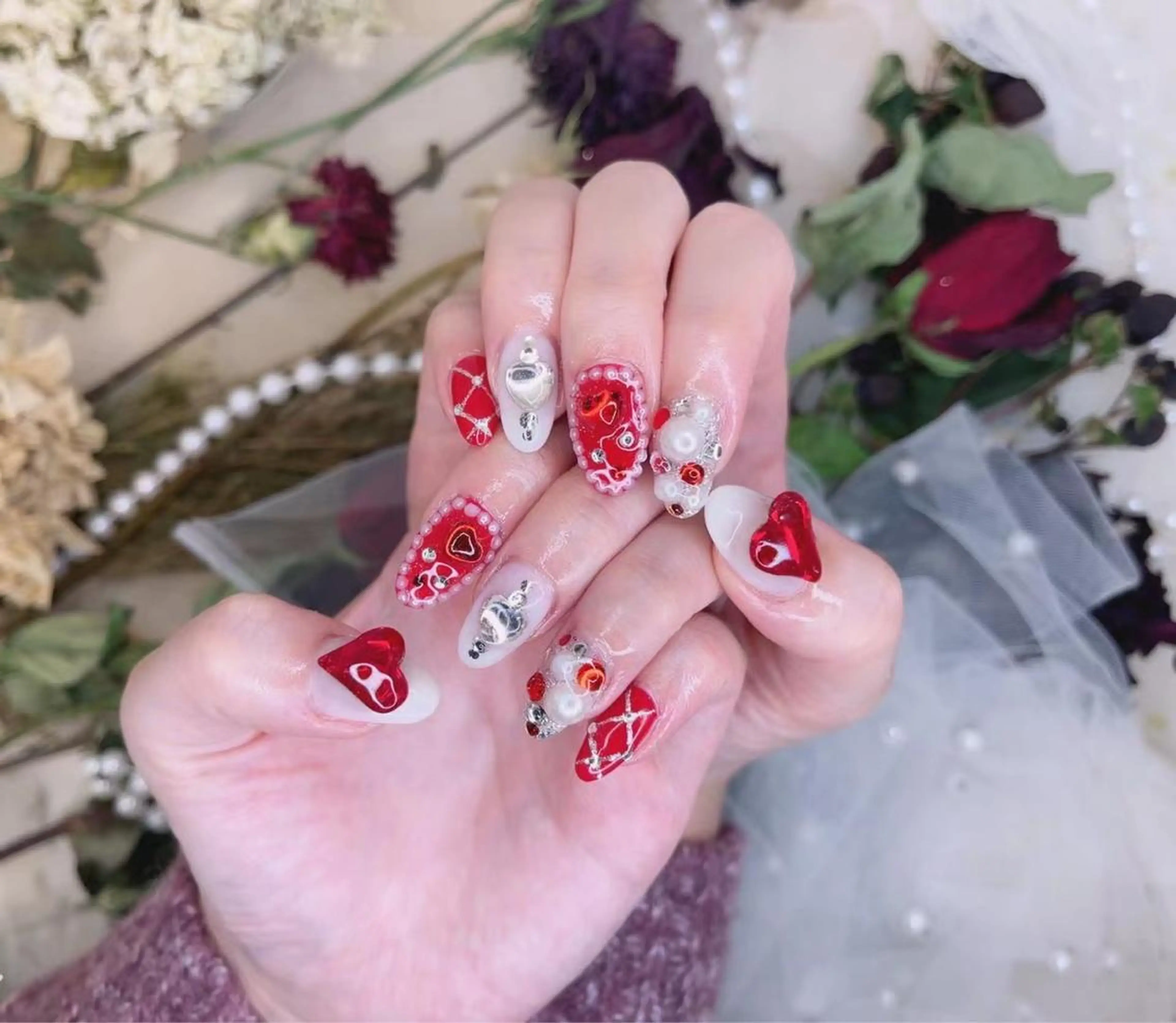 ネイル 赤色 Babarla Nailのネイルデザイン