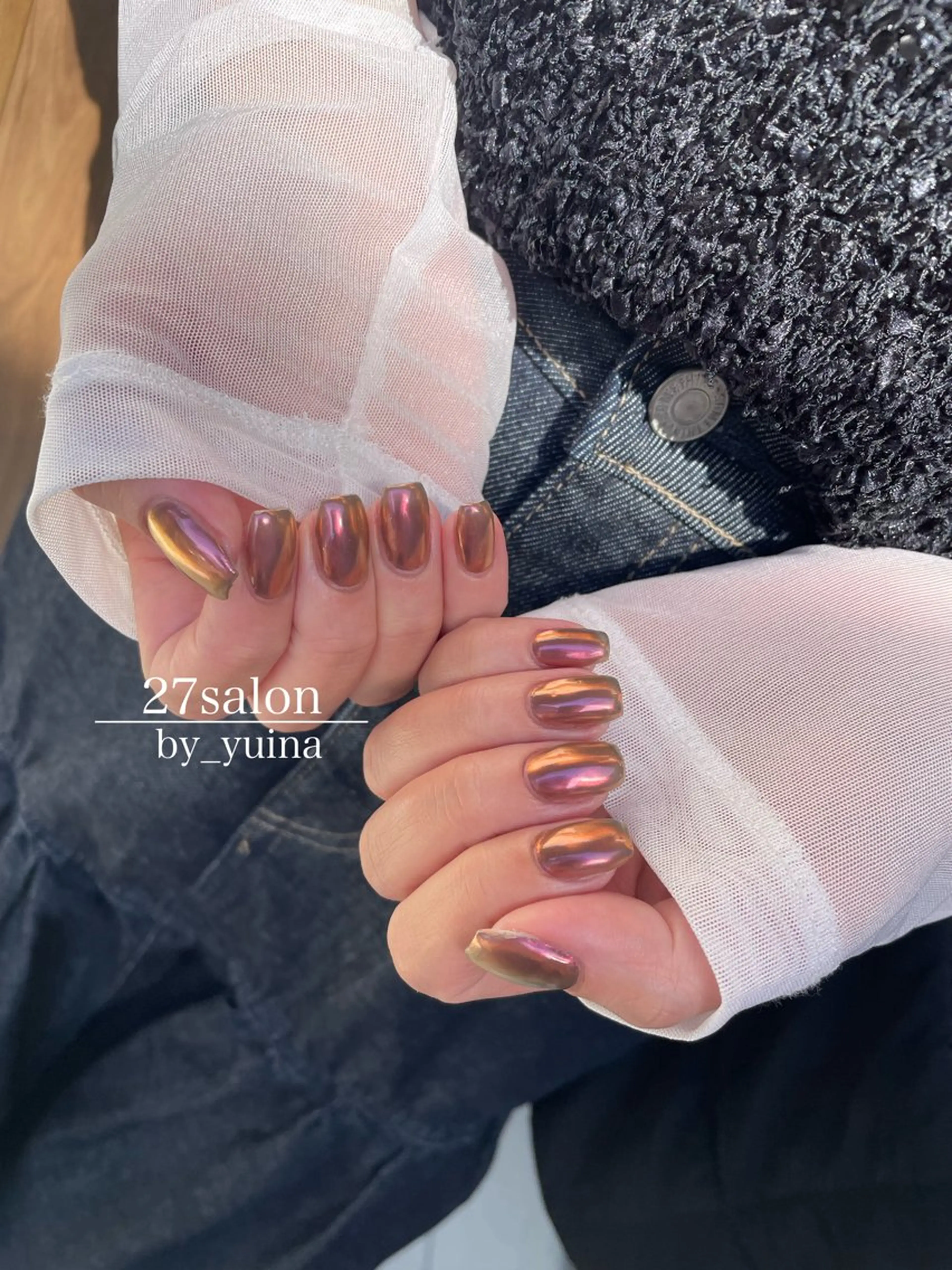 ネイル ブラウン ミラーネイル ハンドネイル 27salon yuinaのネイルデザイン