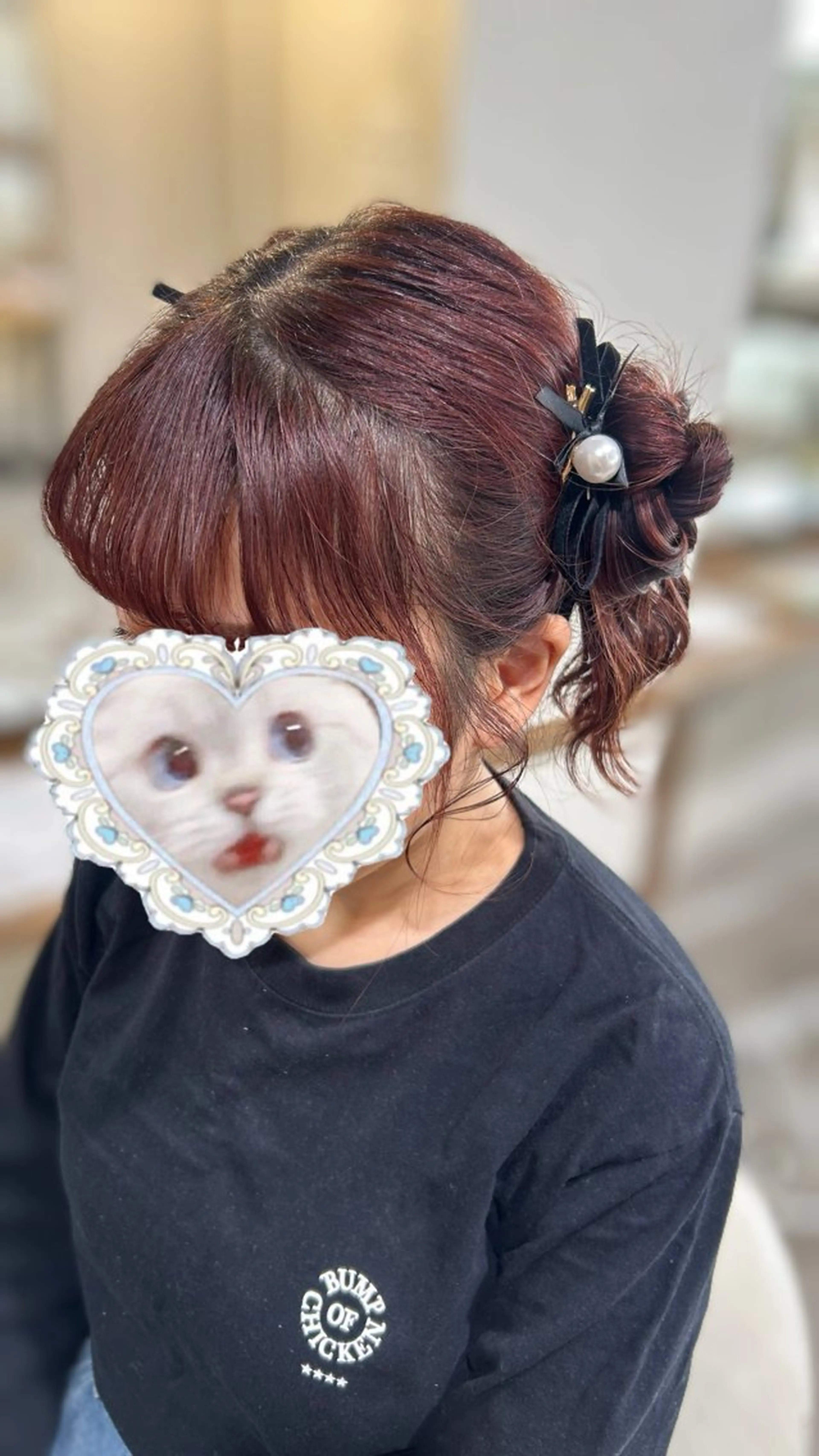 セミロング ヘアアレンジ ヘアセット shu ブラウンピンクカラーのヘアスタイル