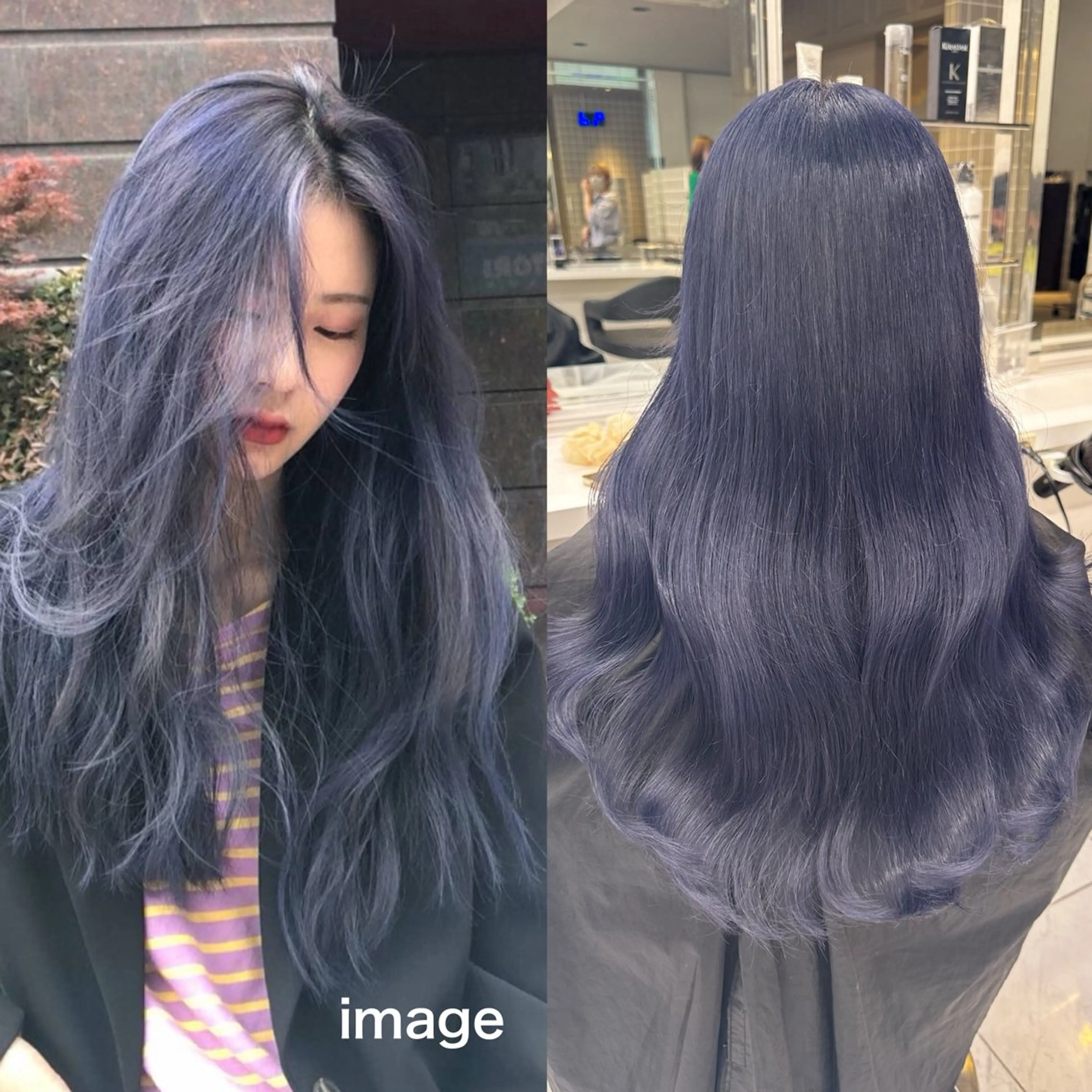 ロング カラー ベージュカラー 黒髪 ブリーチ ブルーカラー ブルーブラック ヘアカラー 🪞ハイトーン🪞 🤍waka🤍のヘアスタイル