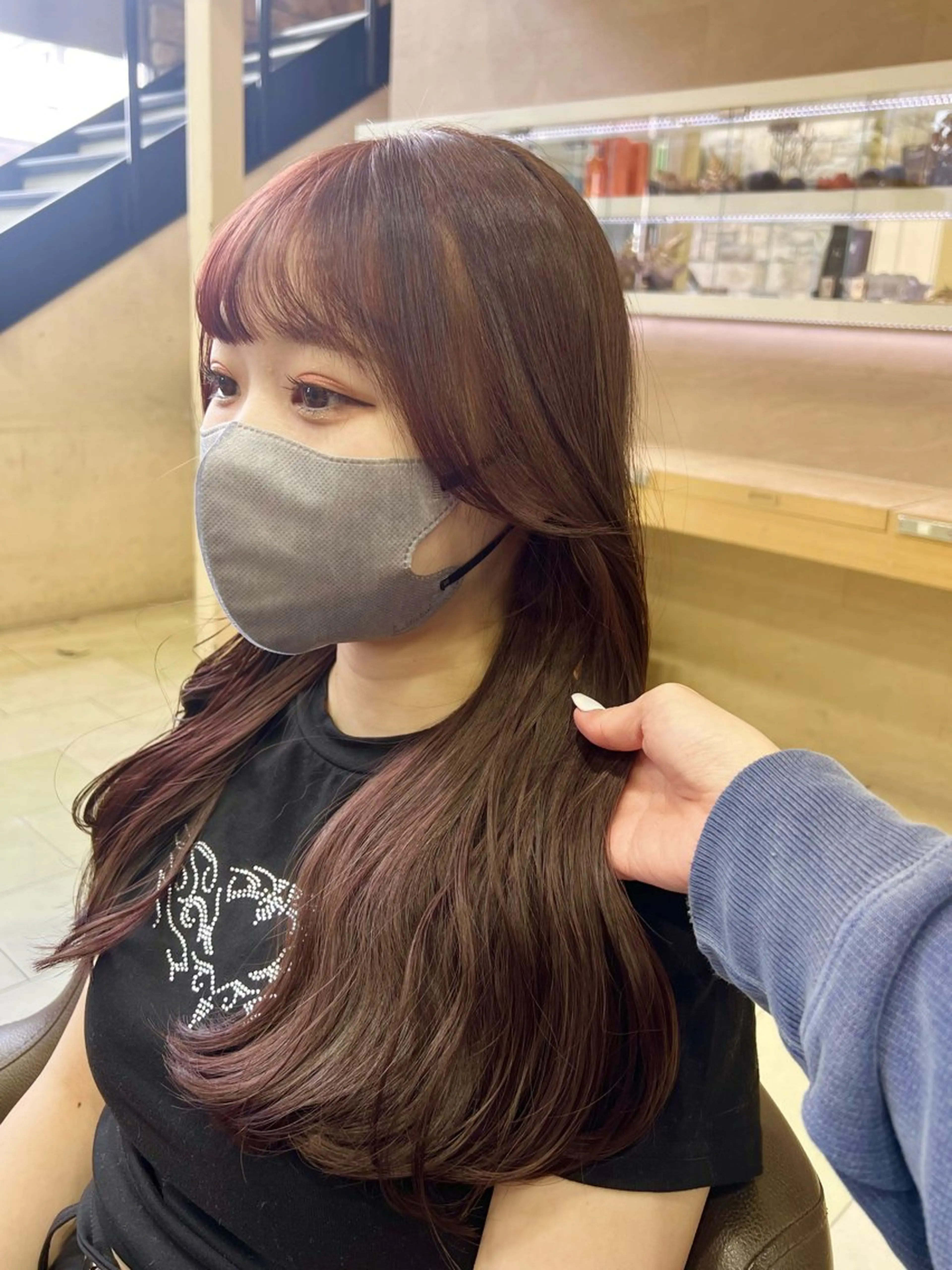 セミロング カラー ヘアアレンジ ヘアカラー ダウンパーマ🇰🇷 毛流れパーマ【かな】のヘアスタイル