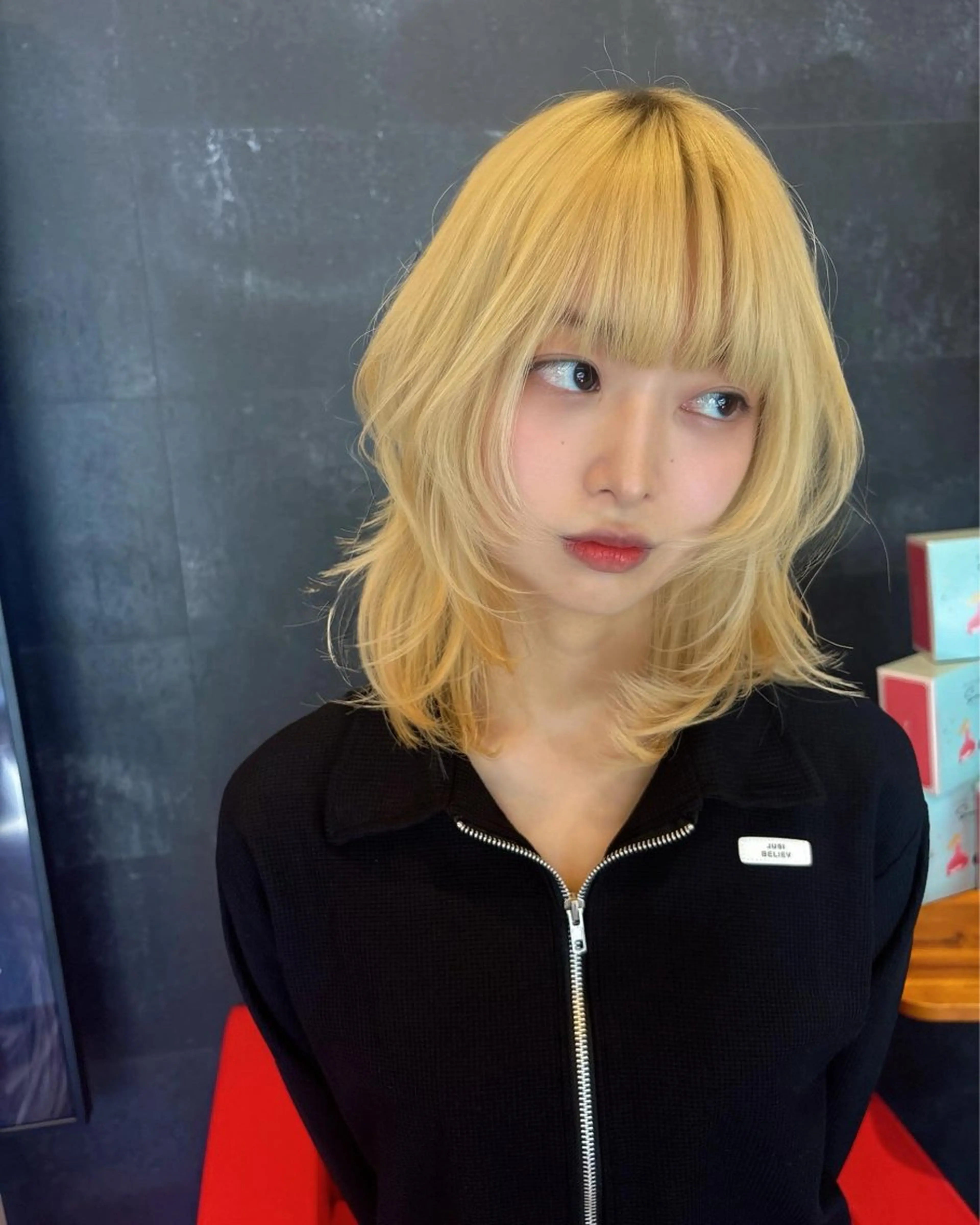ミディアム 顔まわりレイヤー 顔周りカット ハッシュカット レイヤーカット カット ヘアカラー トリートメント 韓国ヘア‪‪❤︎‬ kanaのヘアスタイル